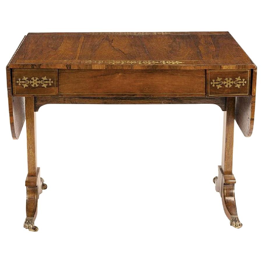 Regency Brass Inlaid Drop-Leaf Library Table, 19th Century
