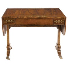 Regency Brass Inlaid Drop-Leaf Library Table, 19th Century