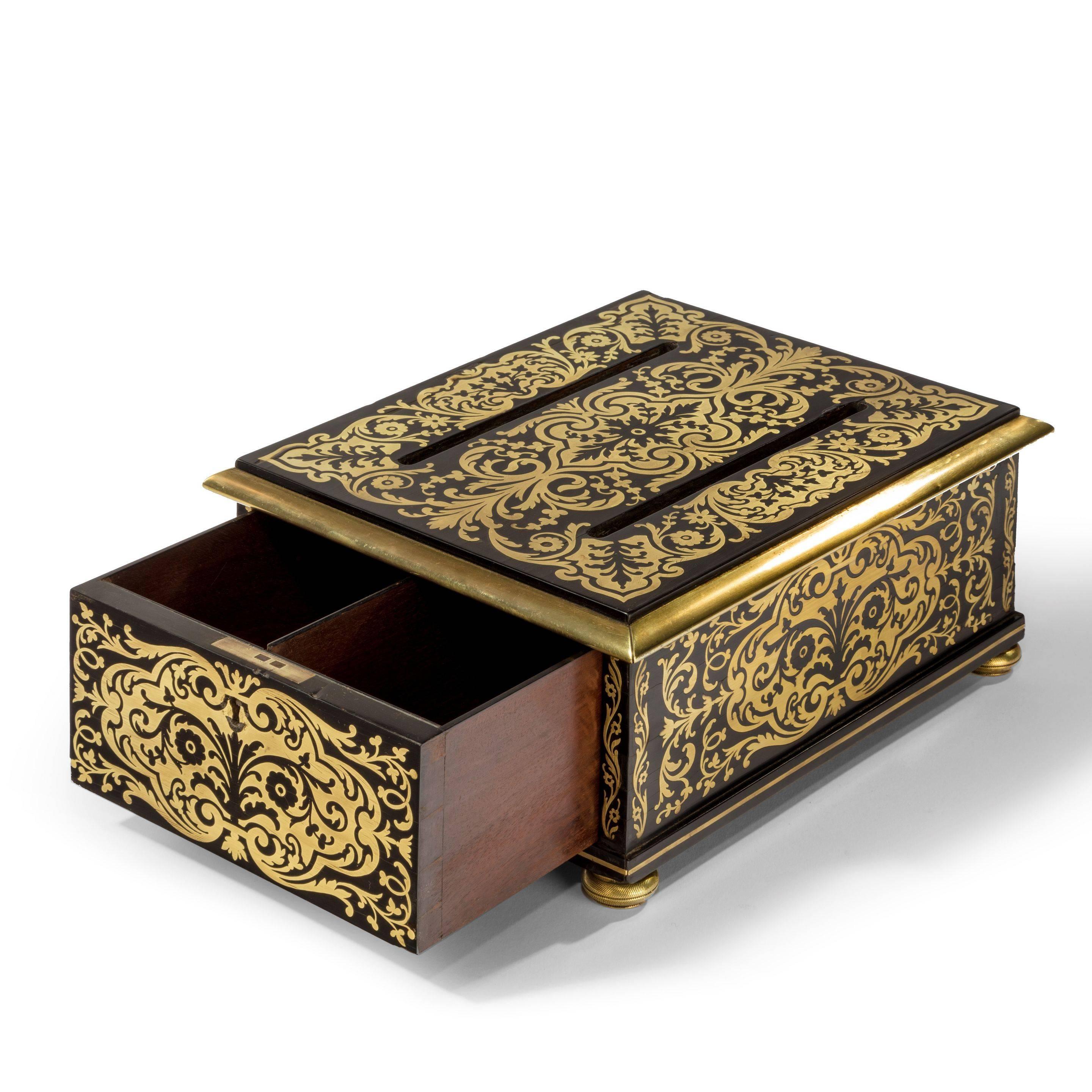 Early 19th Century Regency Brass-Inlaid Ebony Desk Compendium For Sale