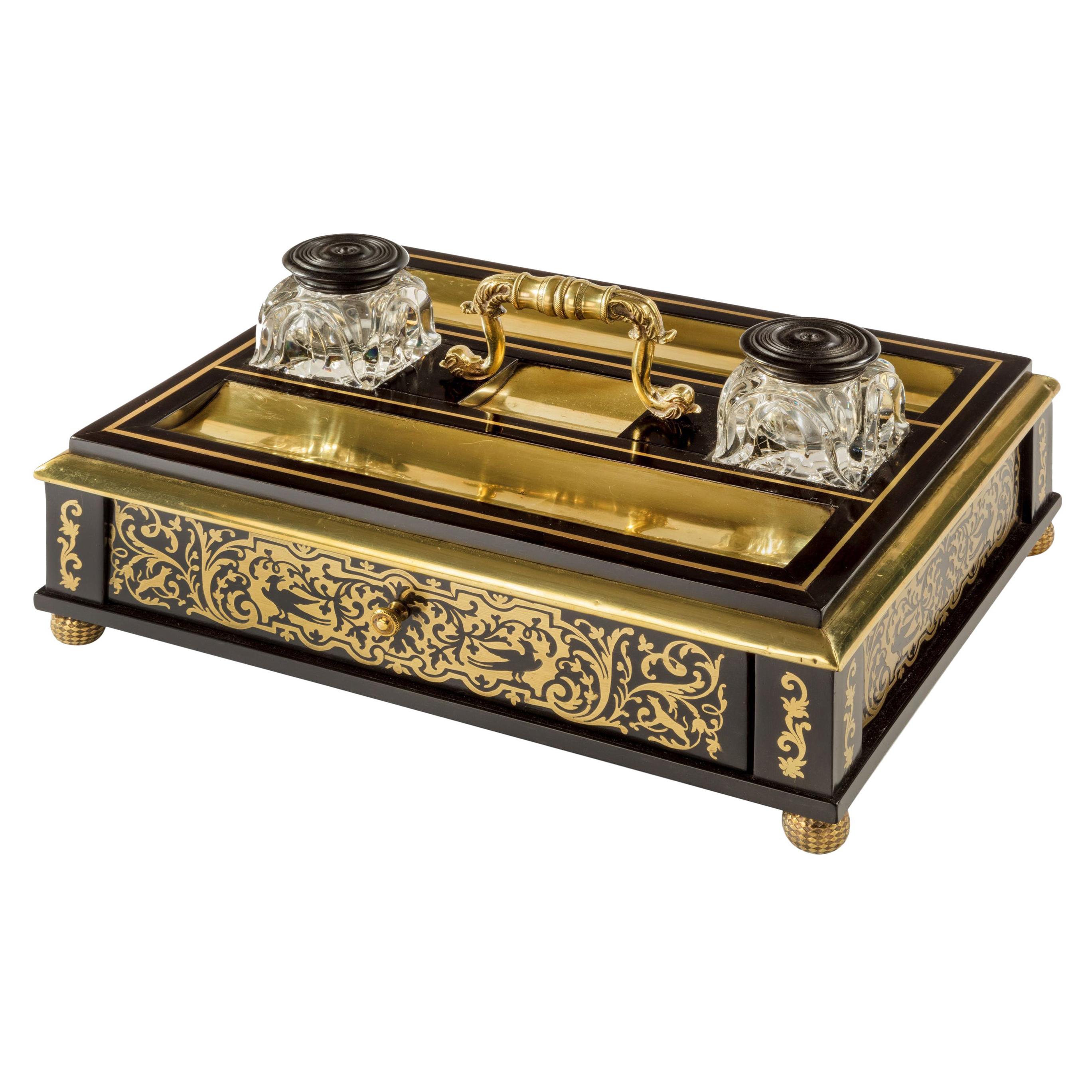 Regency Brass-Inlaid Ebony Desk Compendium For Sale