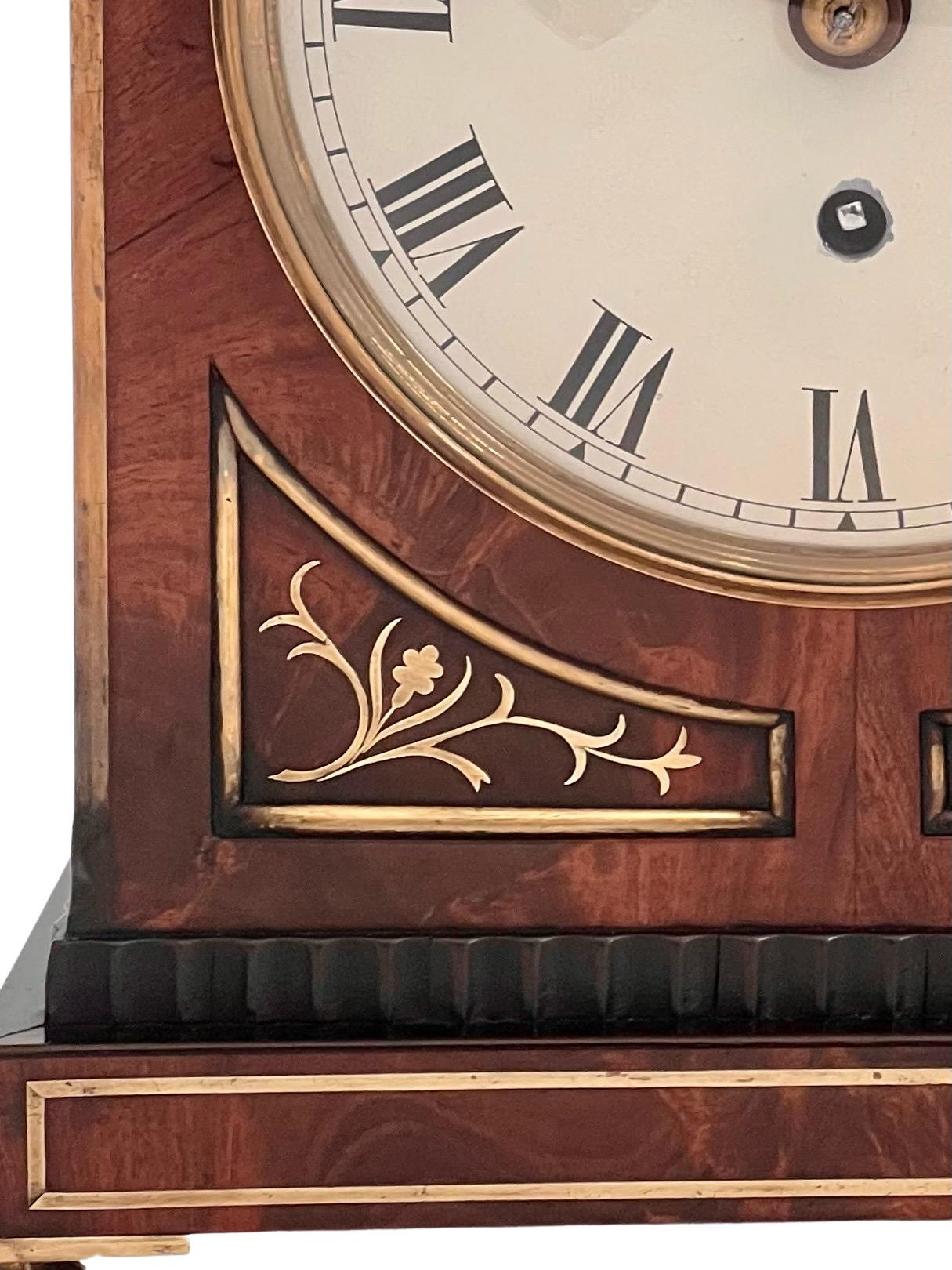 British Regency Brass Inlaid Mahogany Eight Day Timepiece Bracket Clock