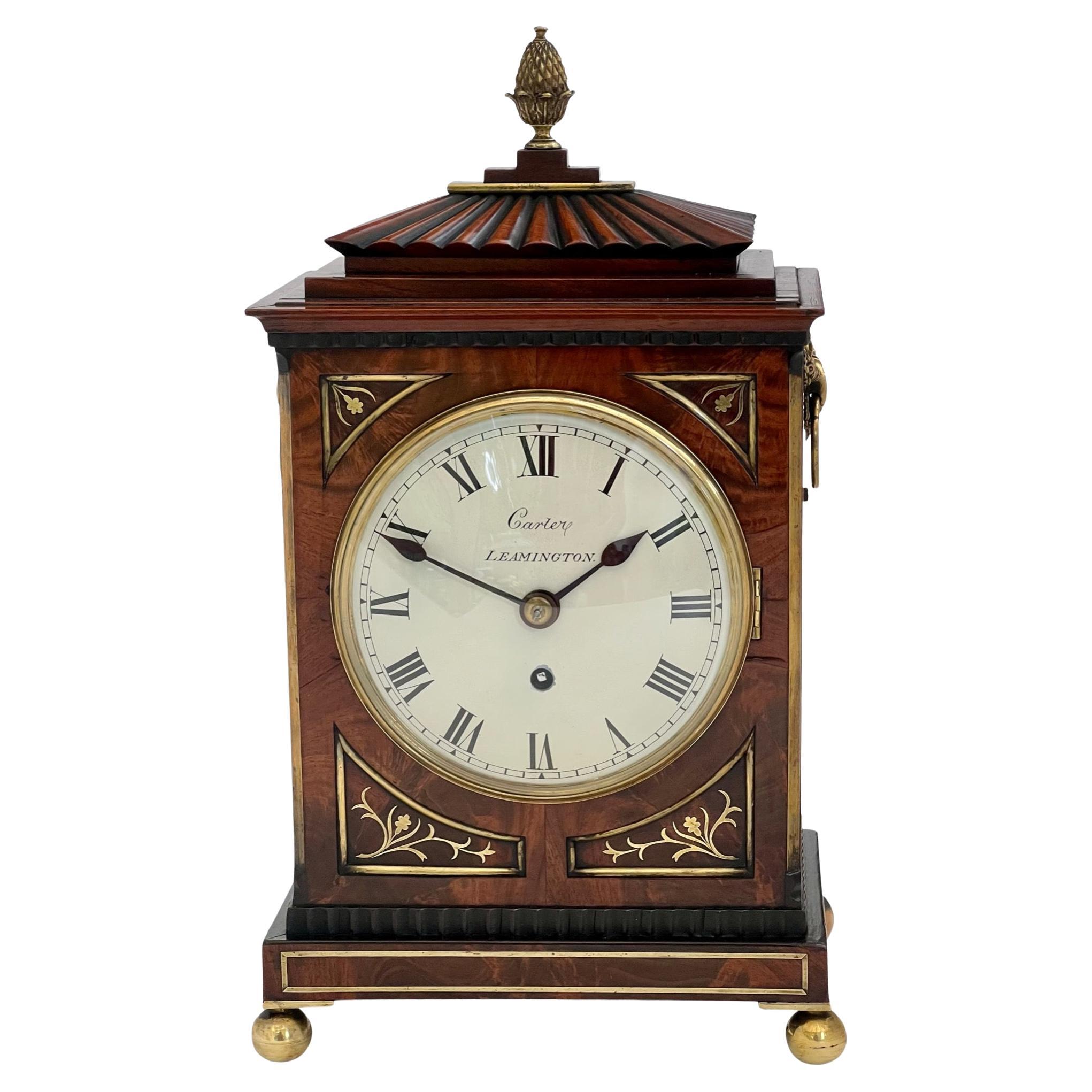 Regency Brass Inlaid Mahogany Eight Day Timepiece Bracket Clock