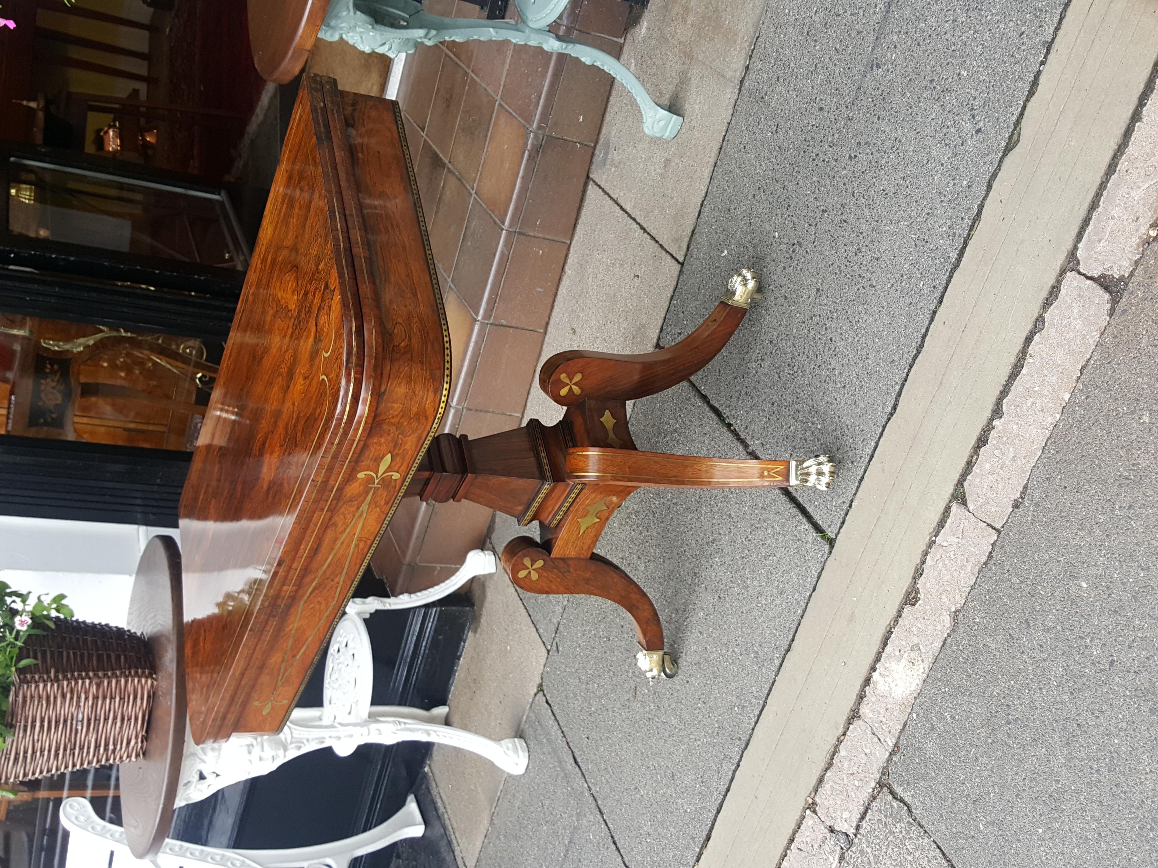 Regency Brass Inlaid Rosewood Card Table In Good Condition In Altrincham, Cheshire