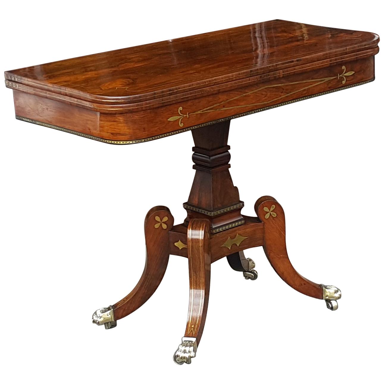 Regency Brass Inlaid Rosewood Card Table