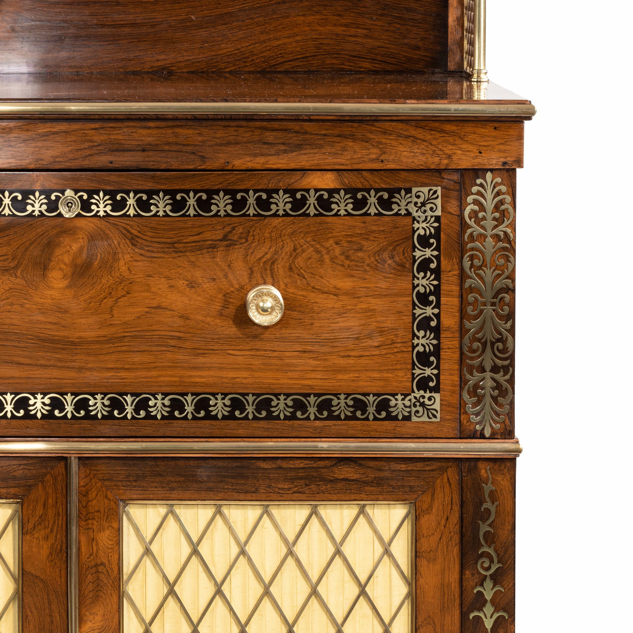 Regency Brass-Inlaid Rosewood Secretaire Cabinet For Sale 1