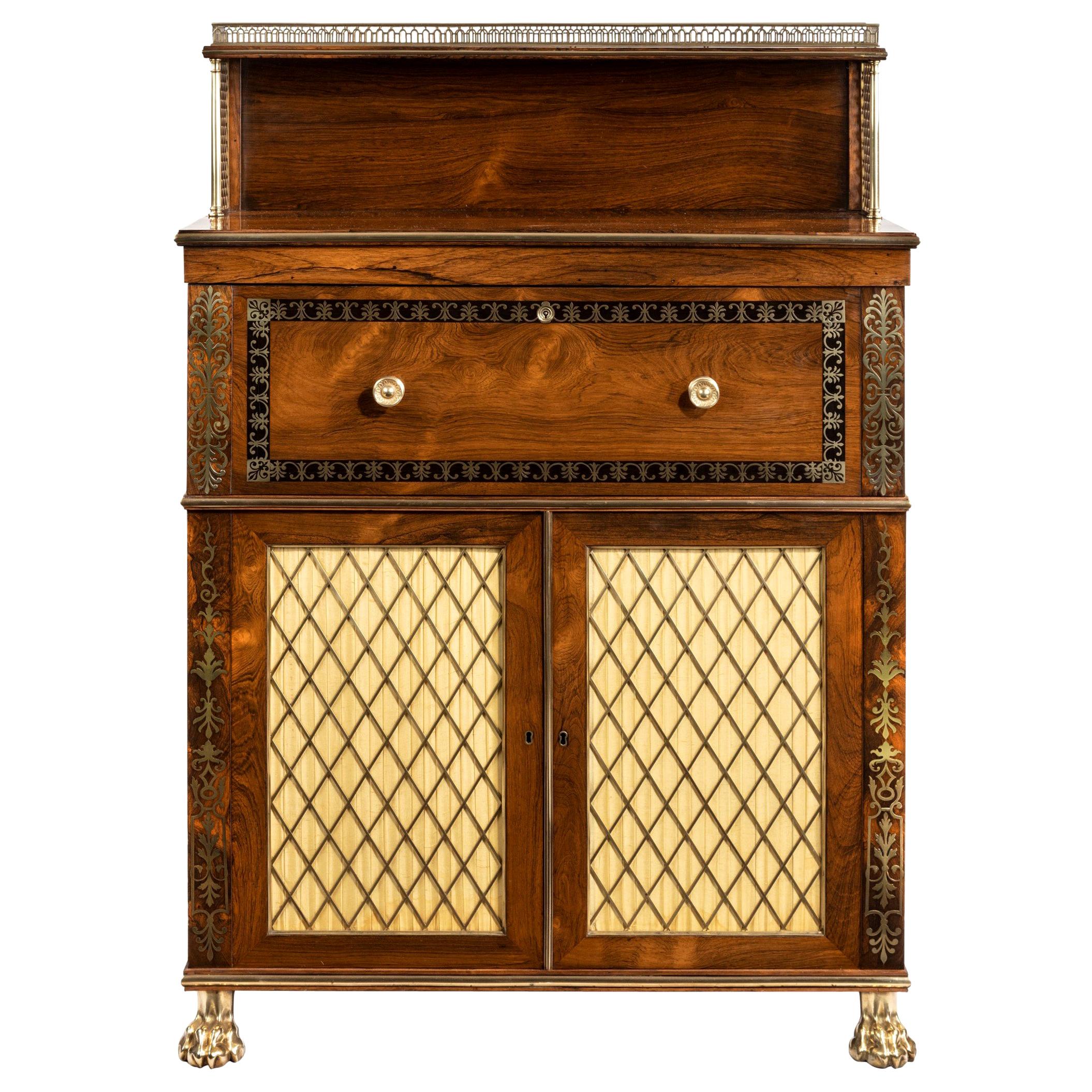 Regency Brass-Inlaid Rosewood Secretaire Cabinet For Sale
