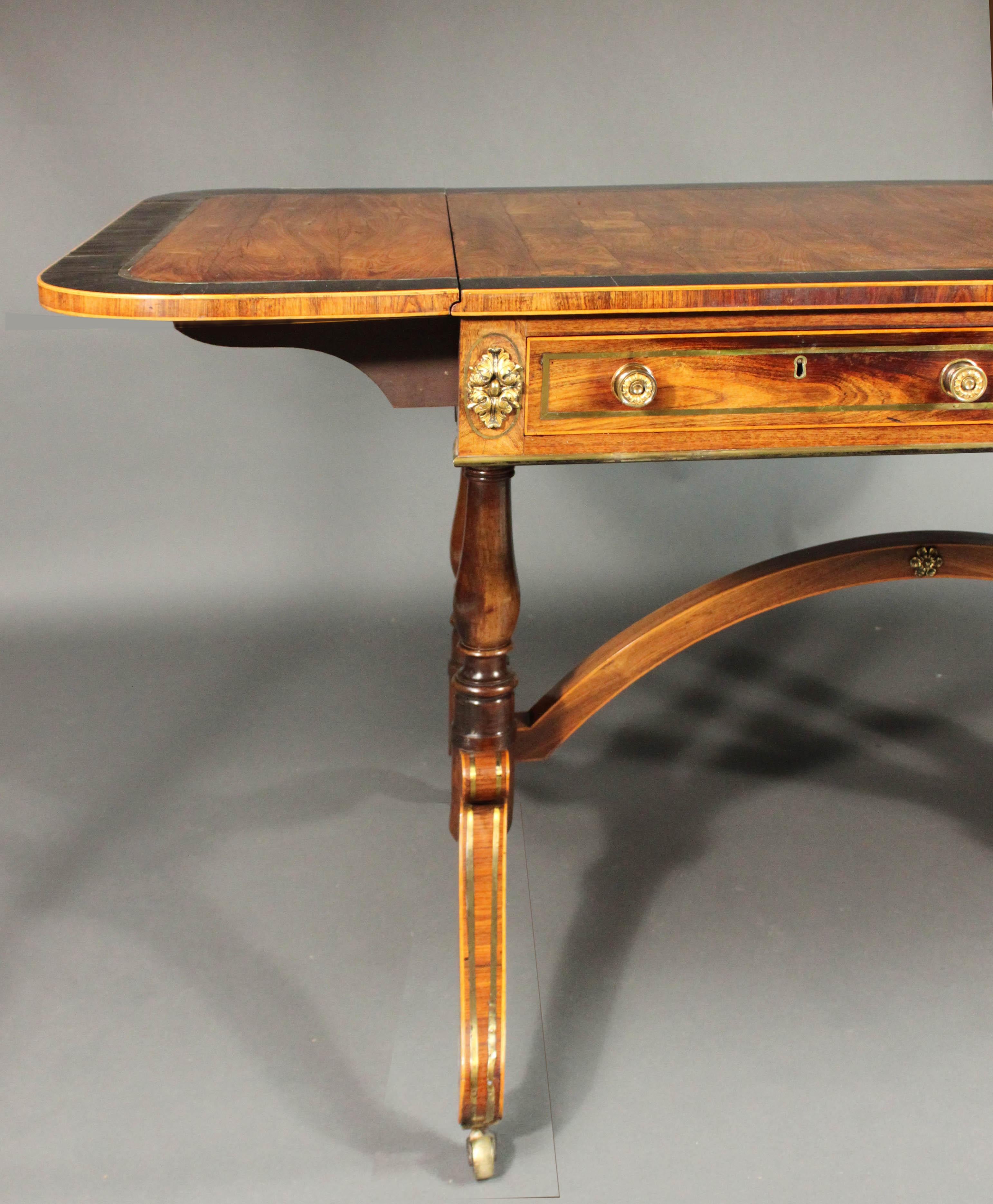 Regency Brass Inlaid Sofa Table in Kingwood For Sale 2