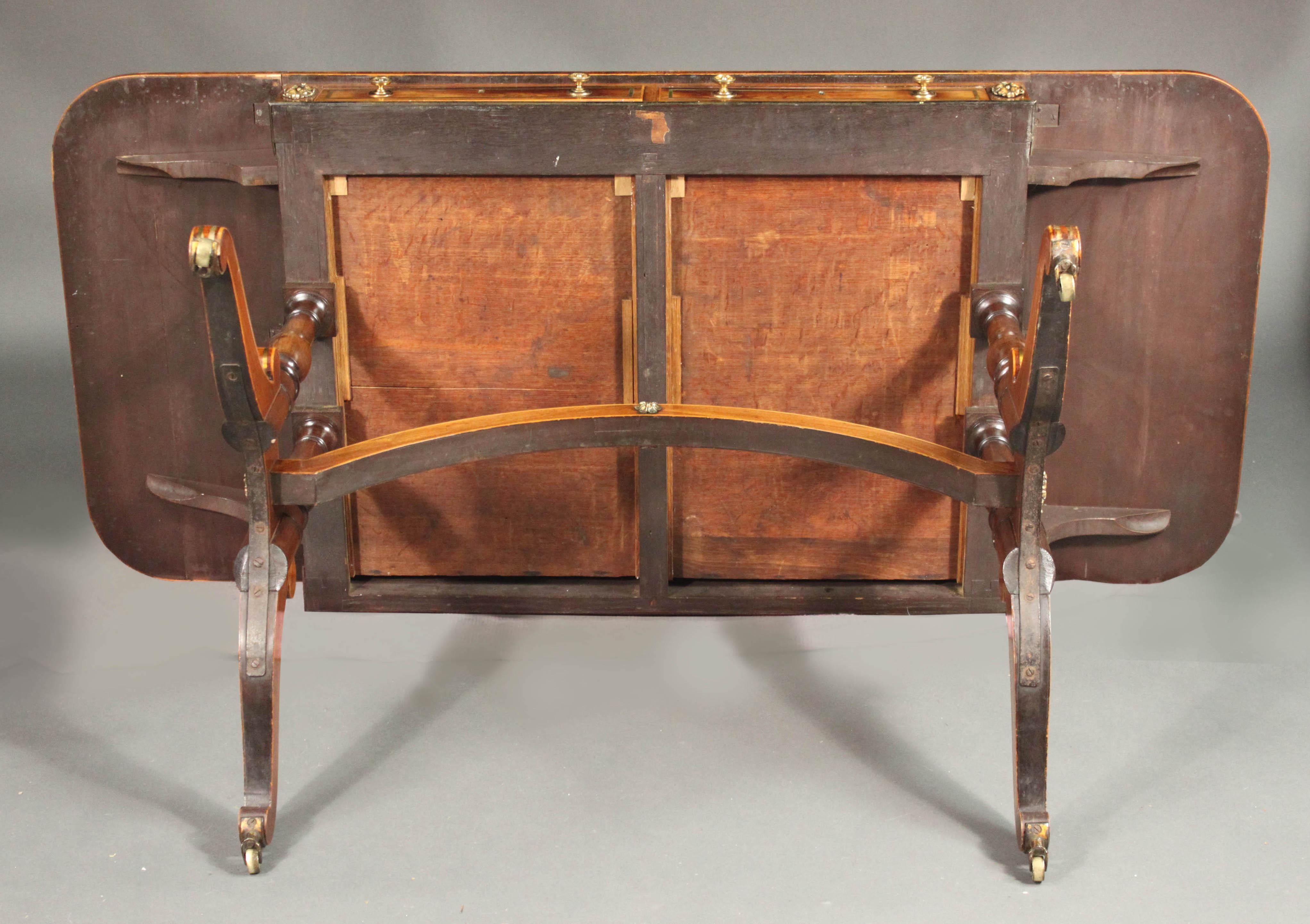 Regency Brass Inlaid Sofa Table in Kingwood For Sale 3