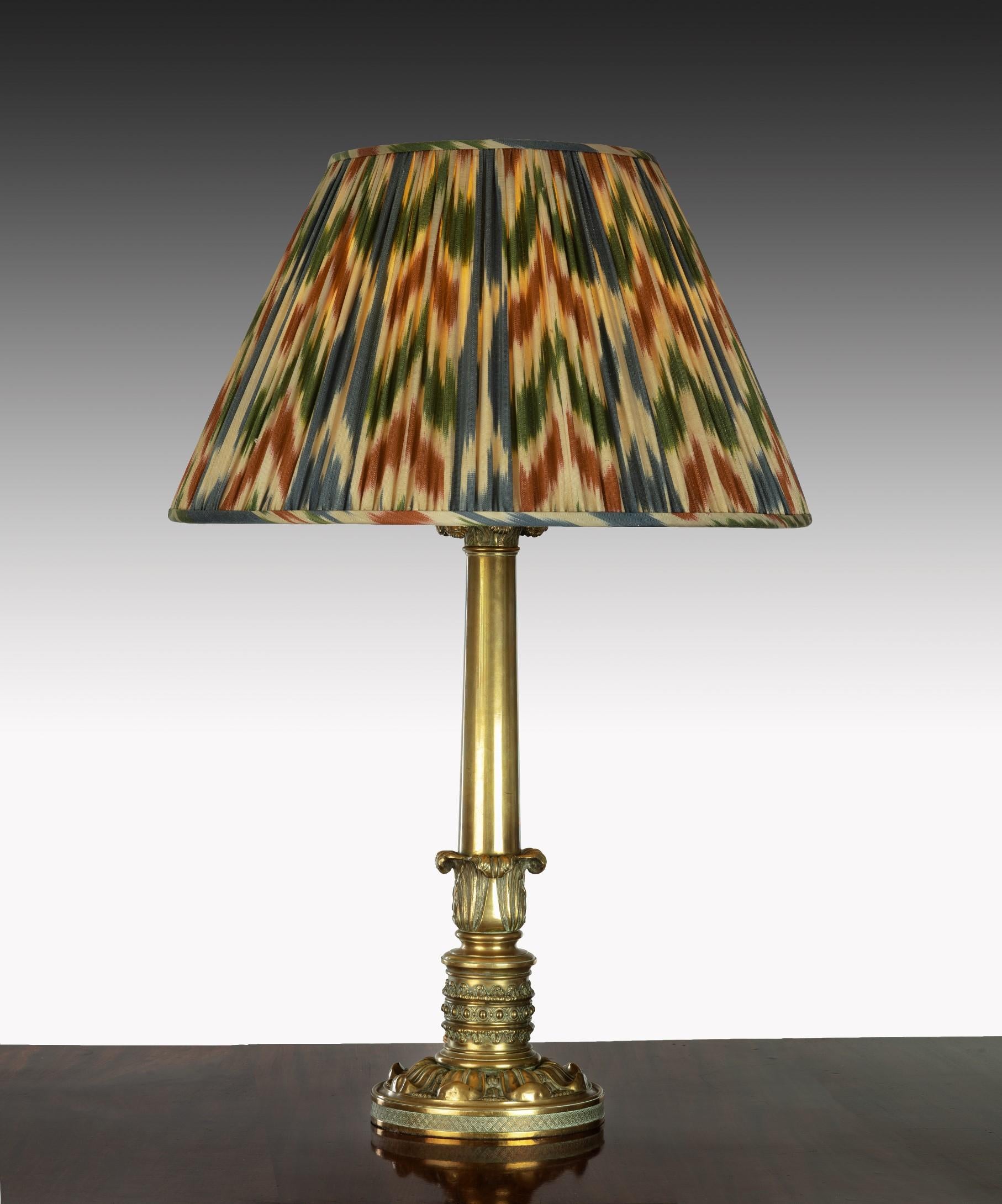 Regency Brass Table Lamp with Ikat Shade In Good Condition In London, GB