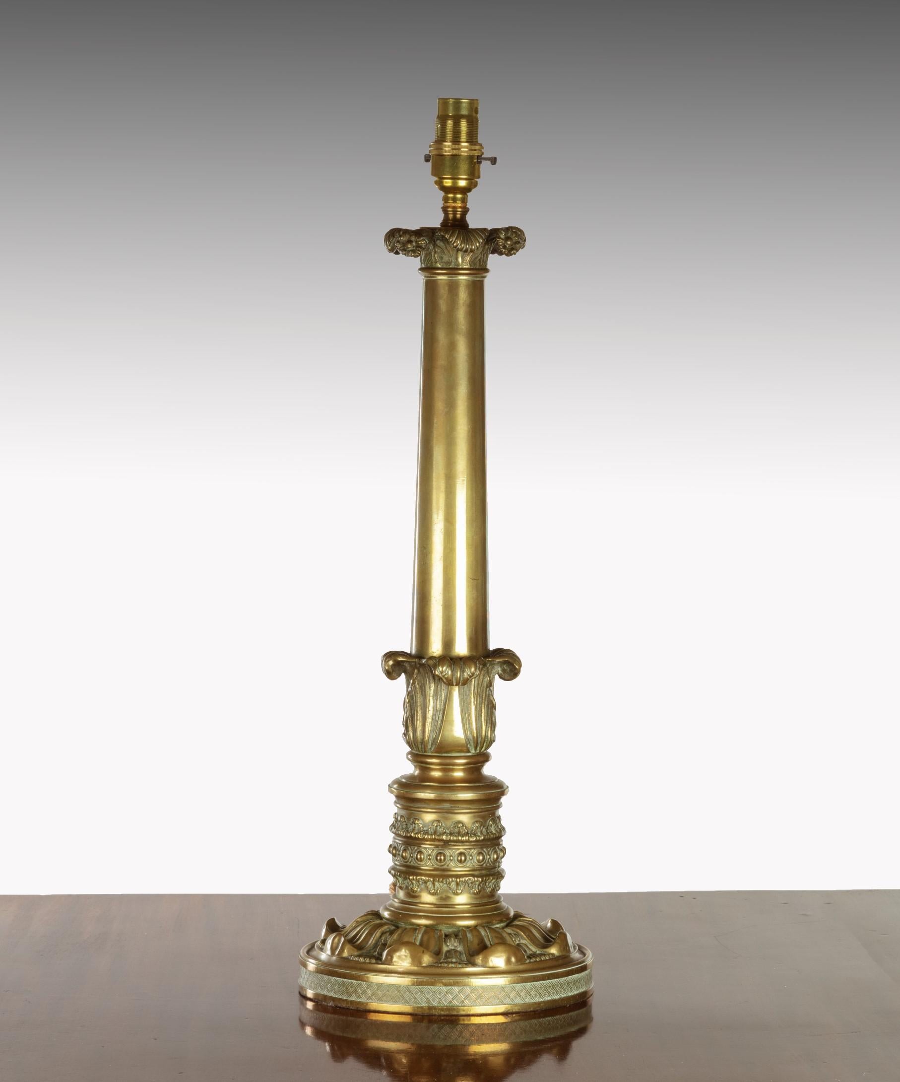 19th Century Regency Brass Table Lamp with Ikat Shade