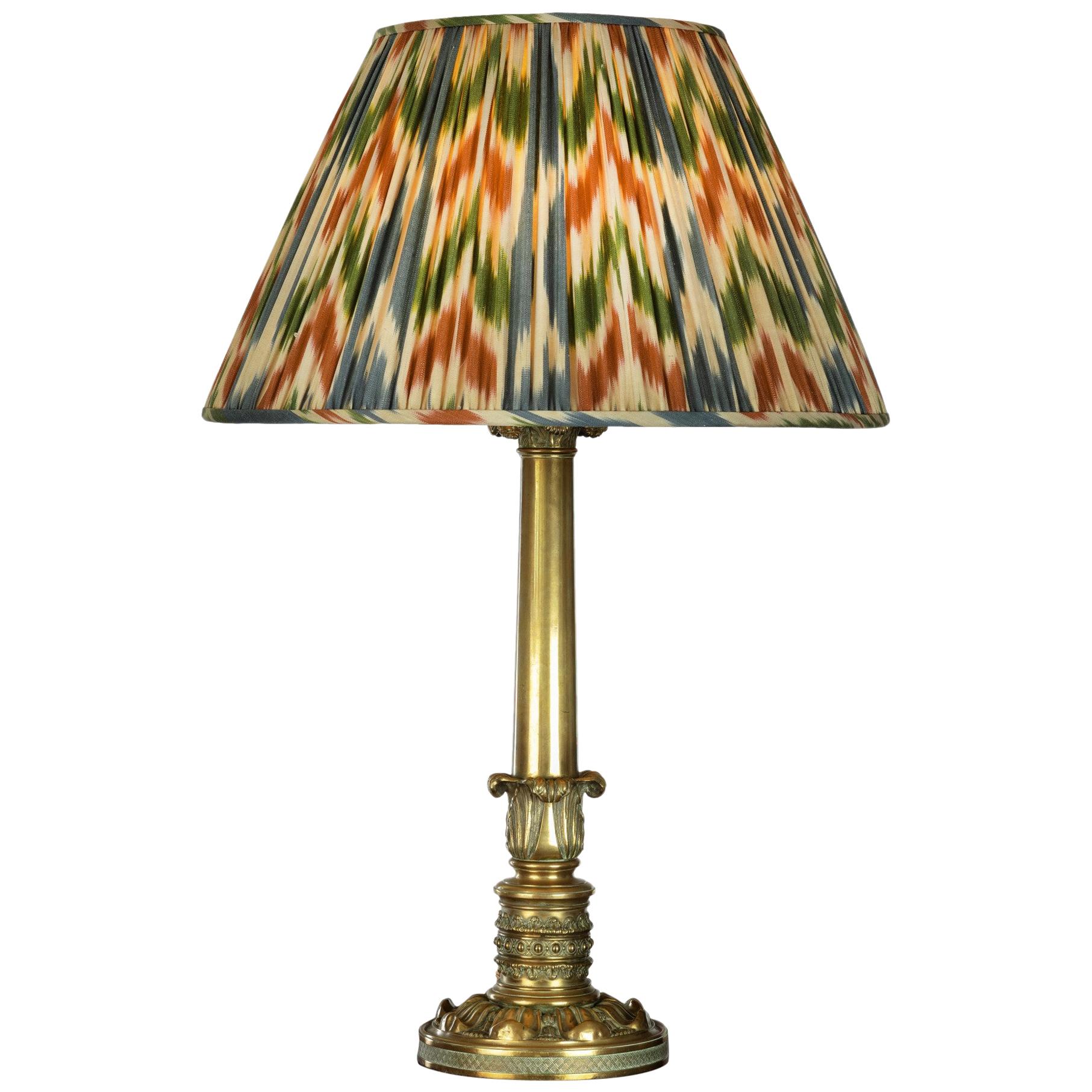 Regency Brass Table Lamp with Ikat Shade