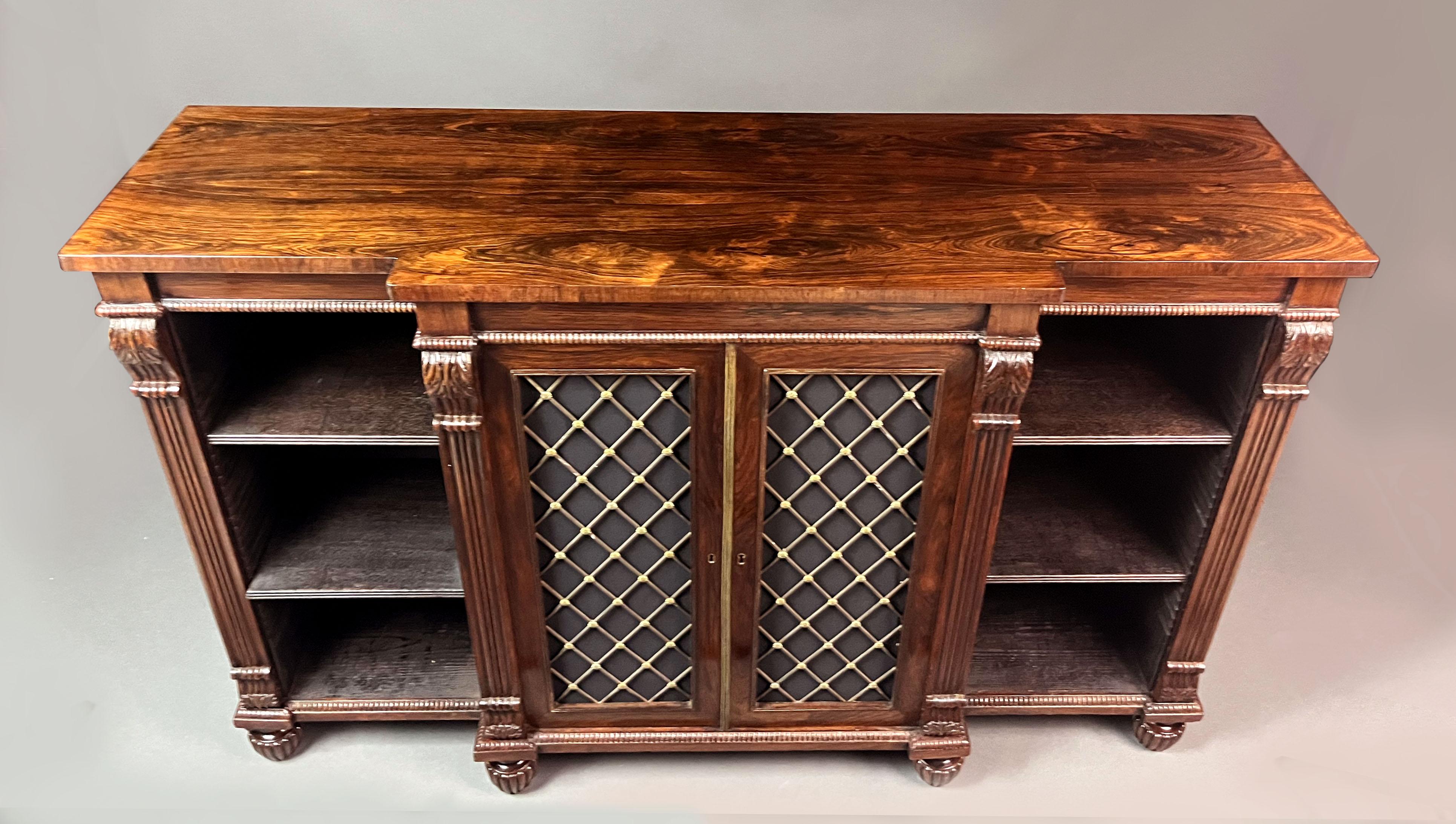 Rosewood Regency breakfront side cabinet attributed to Gillows of Lancaster For Sale