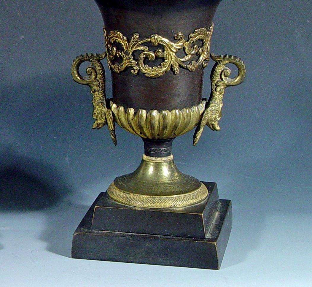Regency Bronze and Ormolu Candlestick Urns with Pineapple Reversible Tops For Sale 2