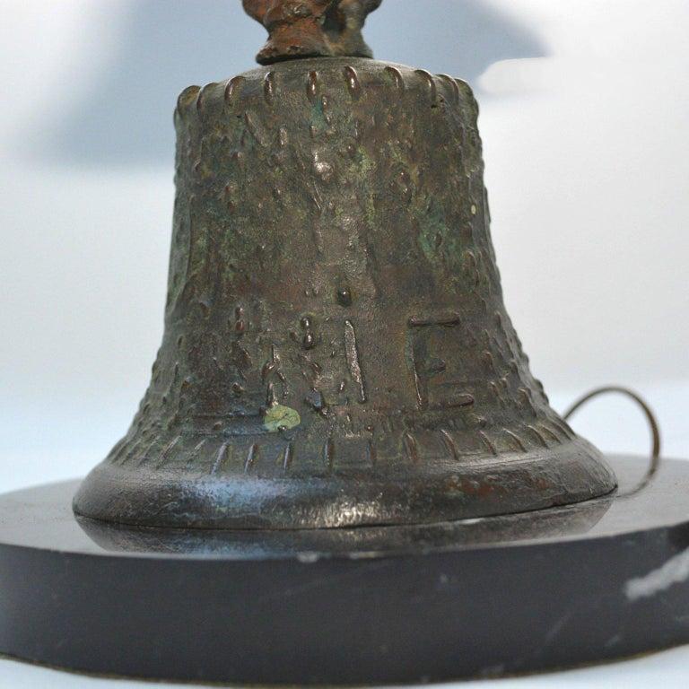 1940s Bronze Mejico Bell Table Lamps Marble Base Guadalajara In Good Condition For Sale In Chula Vista, CA