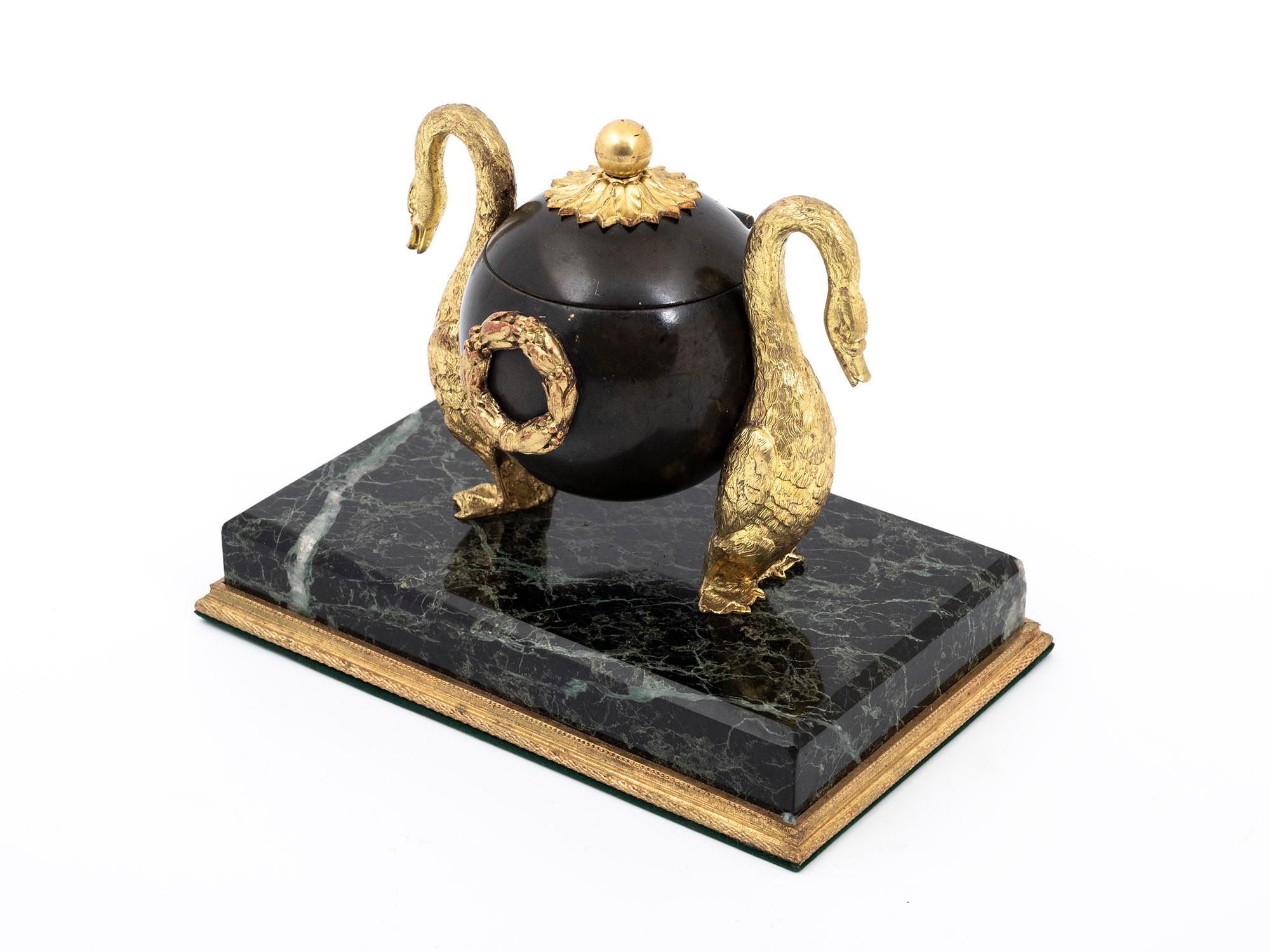 French Regency Bronze Gilded Inkwell