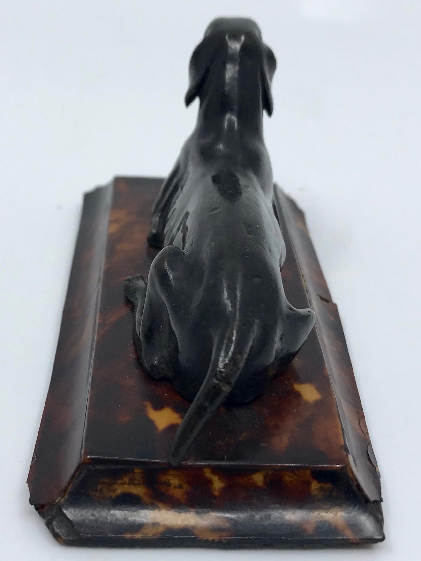 English Regency Bronze Hound Dog Sculpture on Tortoiseshell Base For Sale