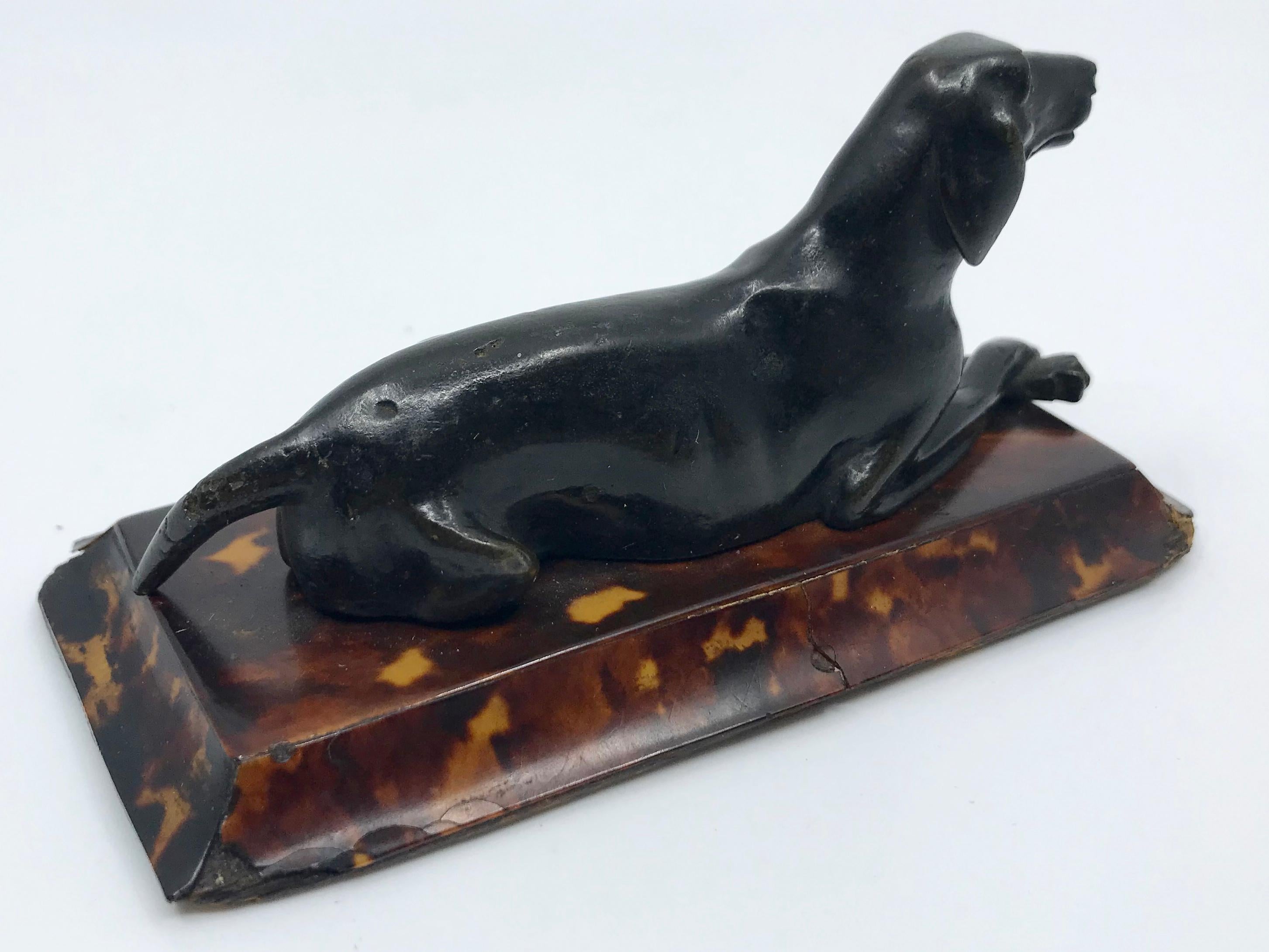 19th Century Regency Bronze Hound Dog Sculpture on Tortoiseshell Base For Sale