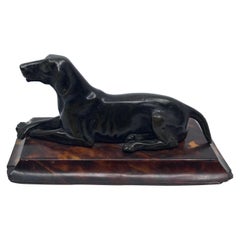Regency Bronze Hound Dog Sculpture on Tortoiseshell Base