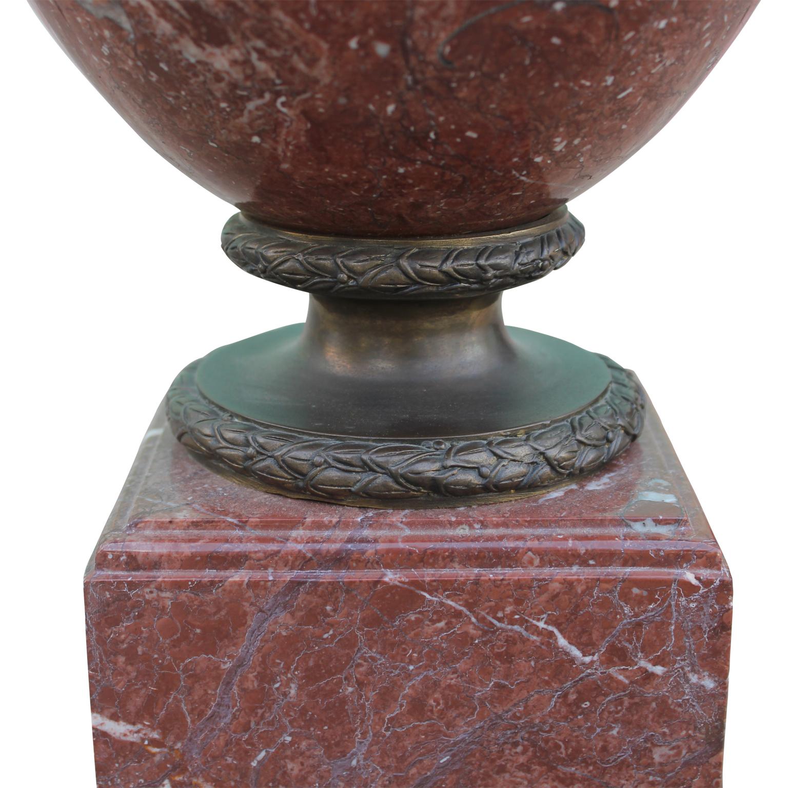 Regency Bronze Lion Verde Antico Jardinière in Red Marble Urn 2