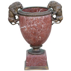 Regency Bronze Lion Verde Antico Jardinière in Red Marble Urn