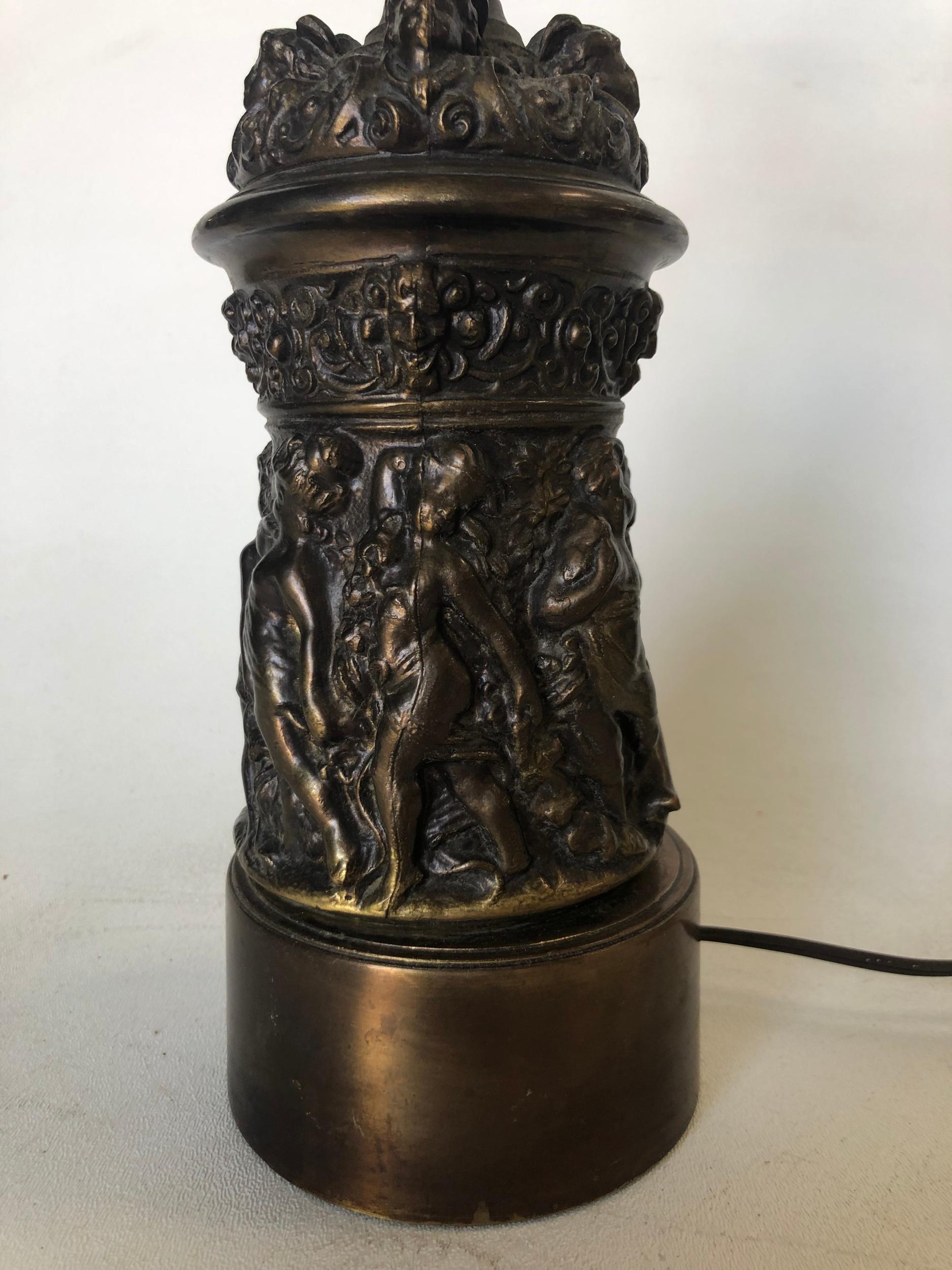 Regency Bronze Patina Cherub Candelabra Table Lamp In Excellent Condition For Sale In Van Nuys, CA