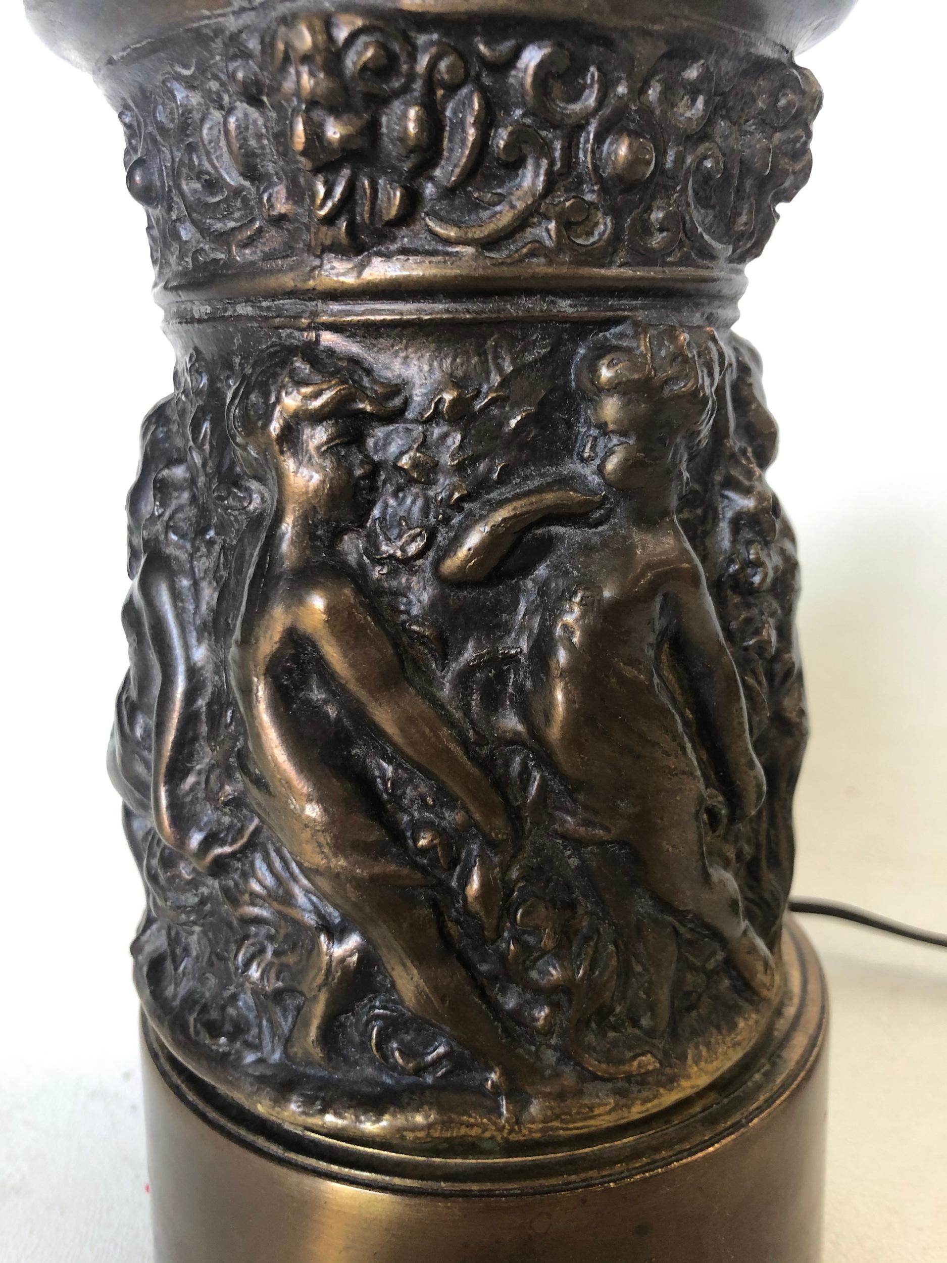 Mid-20th Century Regency Bronze Patina Cherub Candelabra Table Lamp For Sale