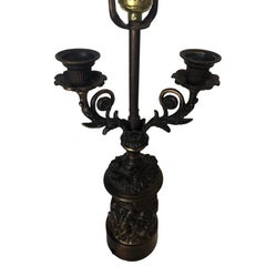 Neo-Classic Bronze Patina Cherub Candelabra Table Lamp