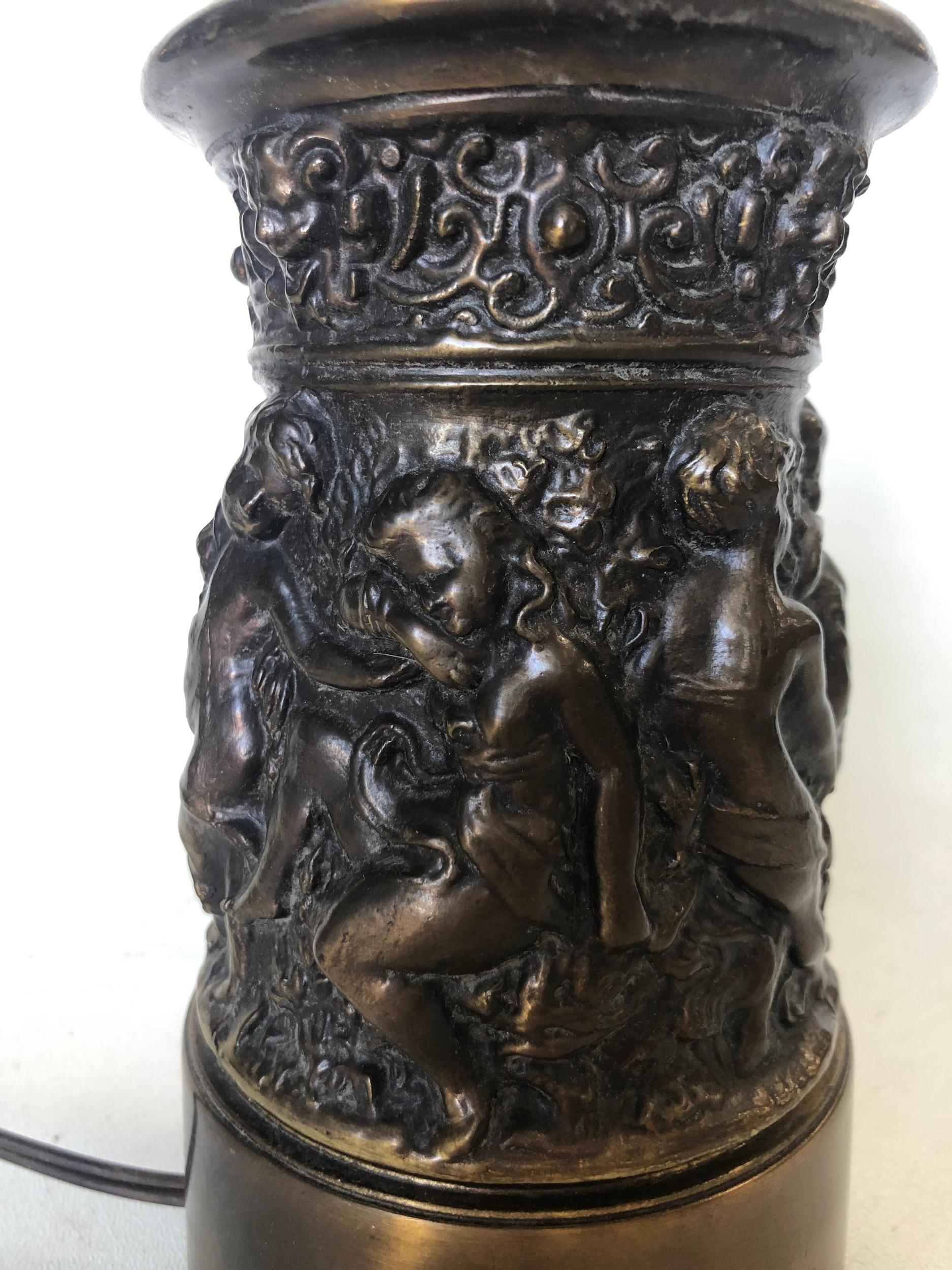 Regency Bronze Patina Cherub Candelabra Table Lamp For Sale 1
