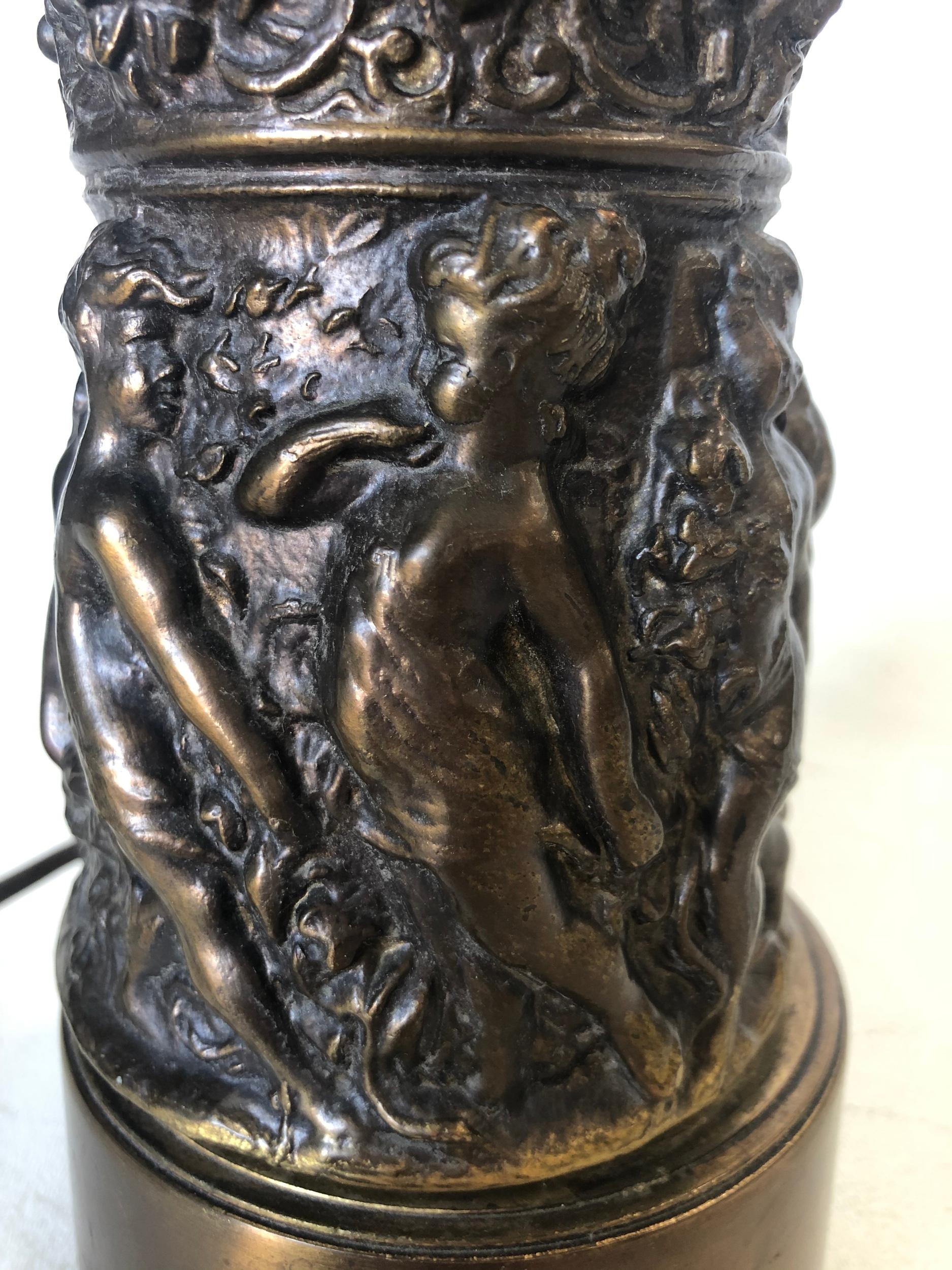 Regency Bronze Patina Cherub Candelabra Table Lamp For Sale 2