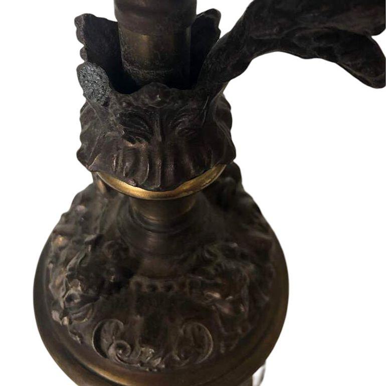 Mid-20th Century Neo-Classic Bronze Patina Cherub Candelabra Table Lamp For Sale