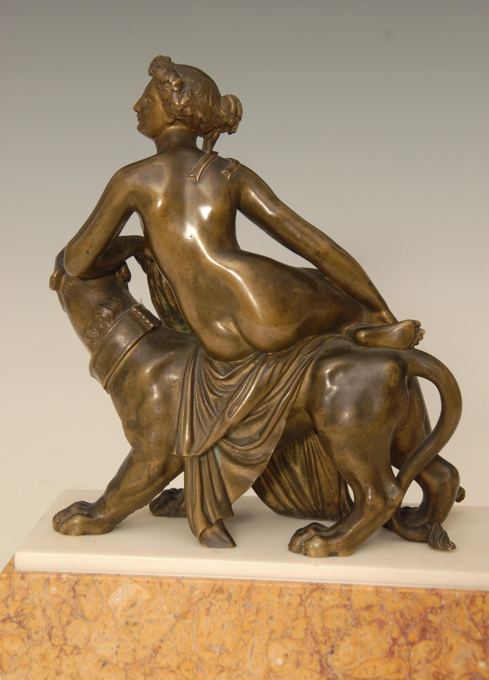 Regency Bronze Statue or Sculpture of a Nude Female Riding on a Lion For Sale 4