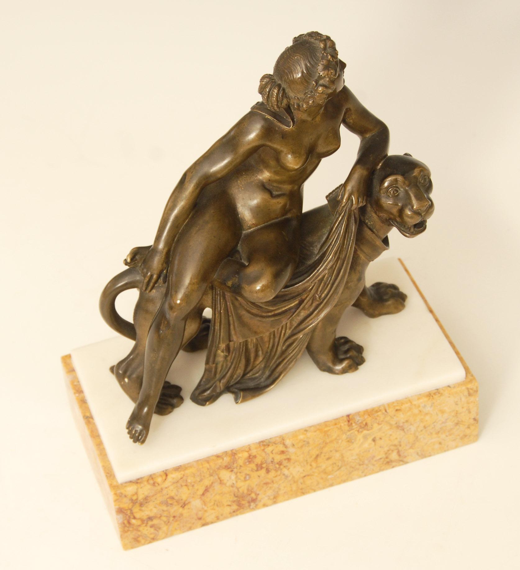 Italian Regency Bronze Statue or Sculpture of a Nude Female Riding on a Lion For Sale