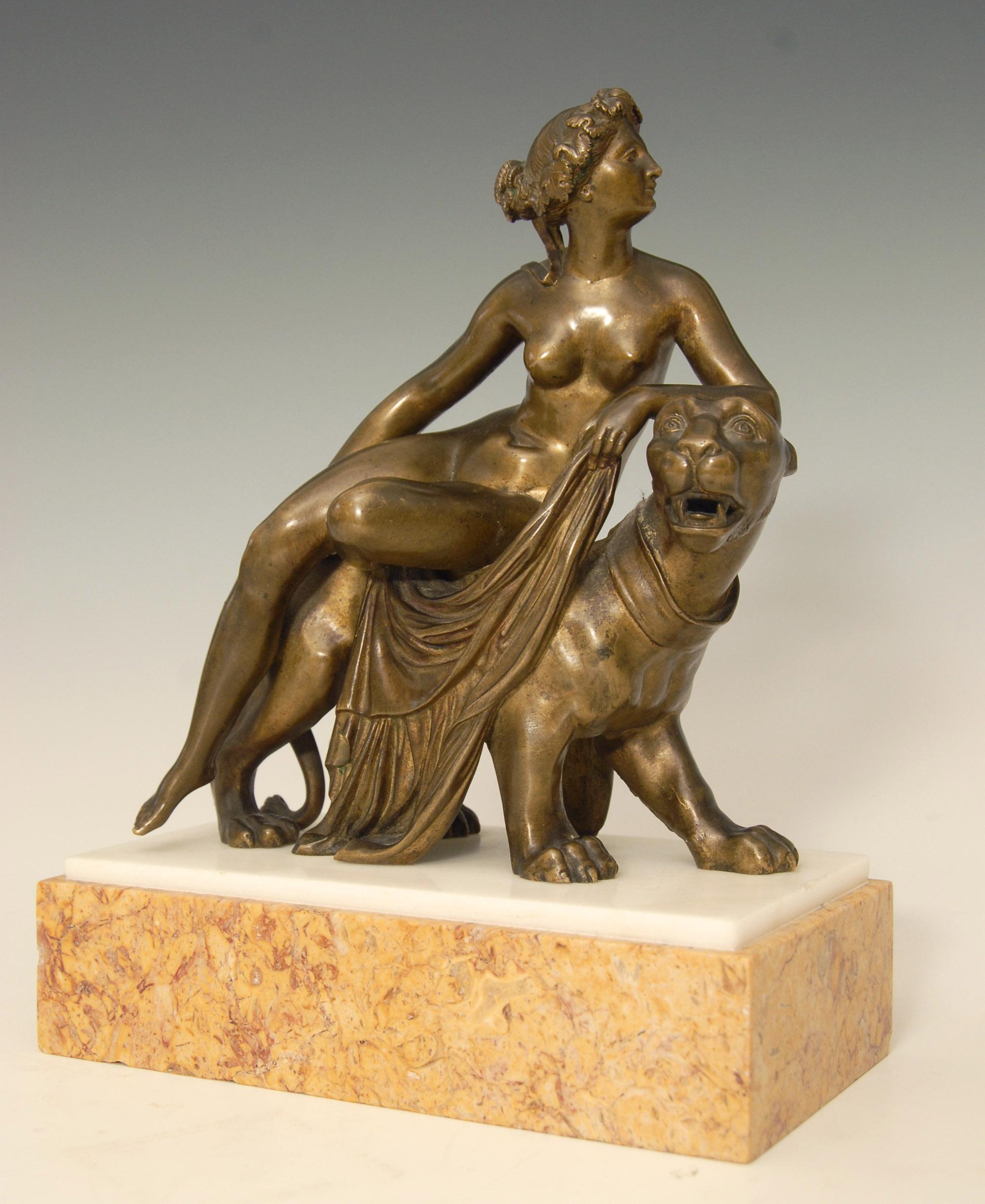 Regency Bronze Statue or Sculpture of a Nude Female Riding on a Lion For Sale 1