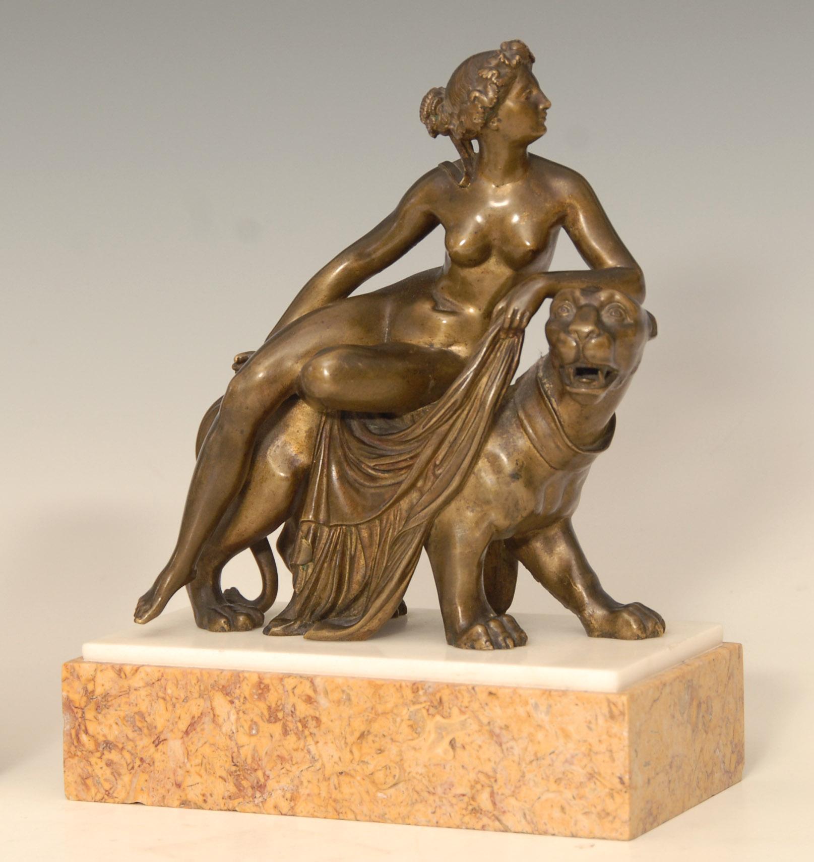 Regency Bronze Statue or Sculpture of a Nude Female Riding on a Lion For Sale 3