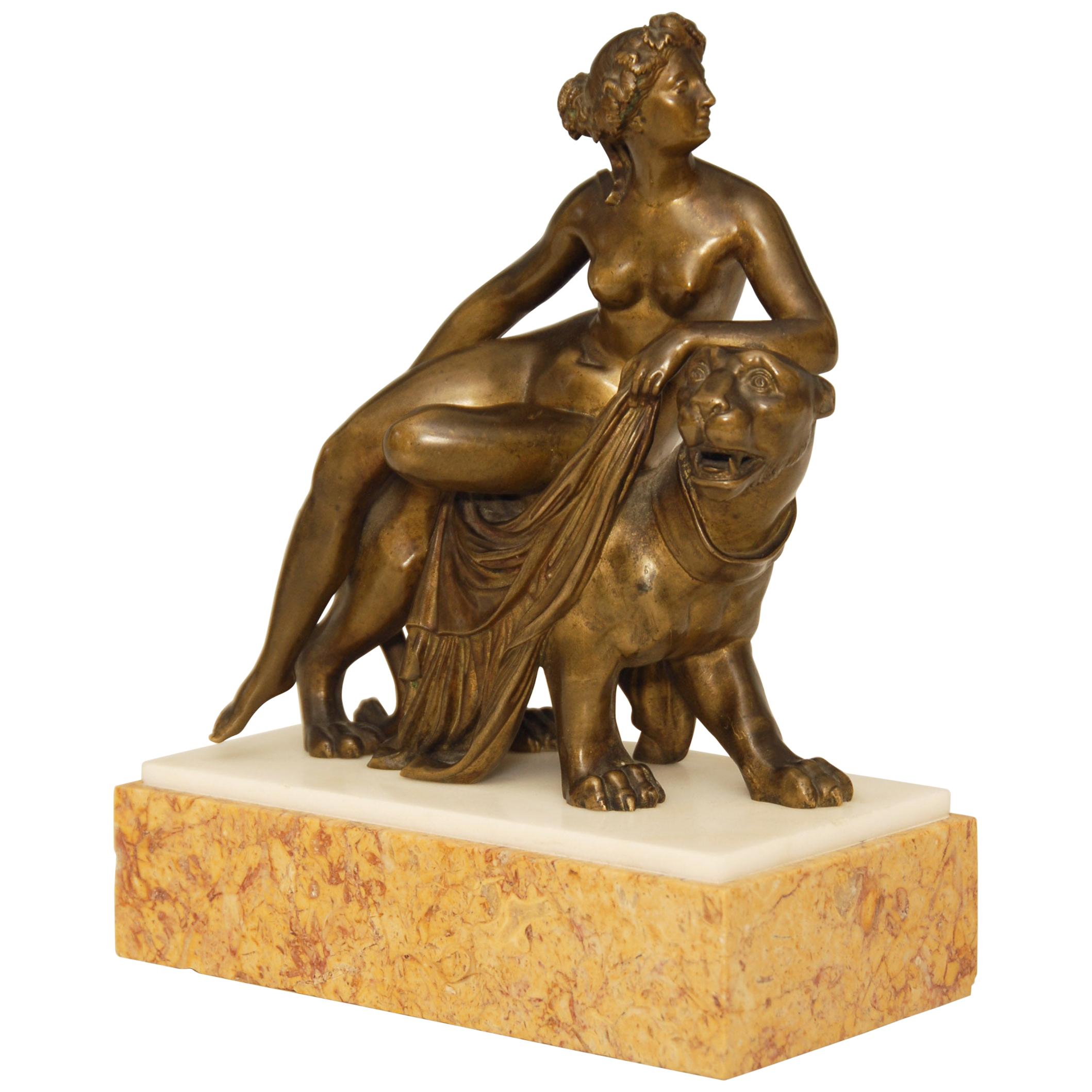 Regency Bronze Statue or Sculpture of a Nude Female Riding on a Lion For Sale