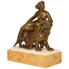 Regency Bronze Statue or Sculpture of a Nude Female Riding on a Lion
