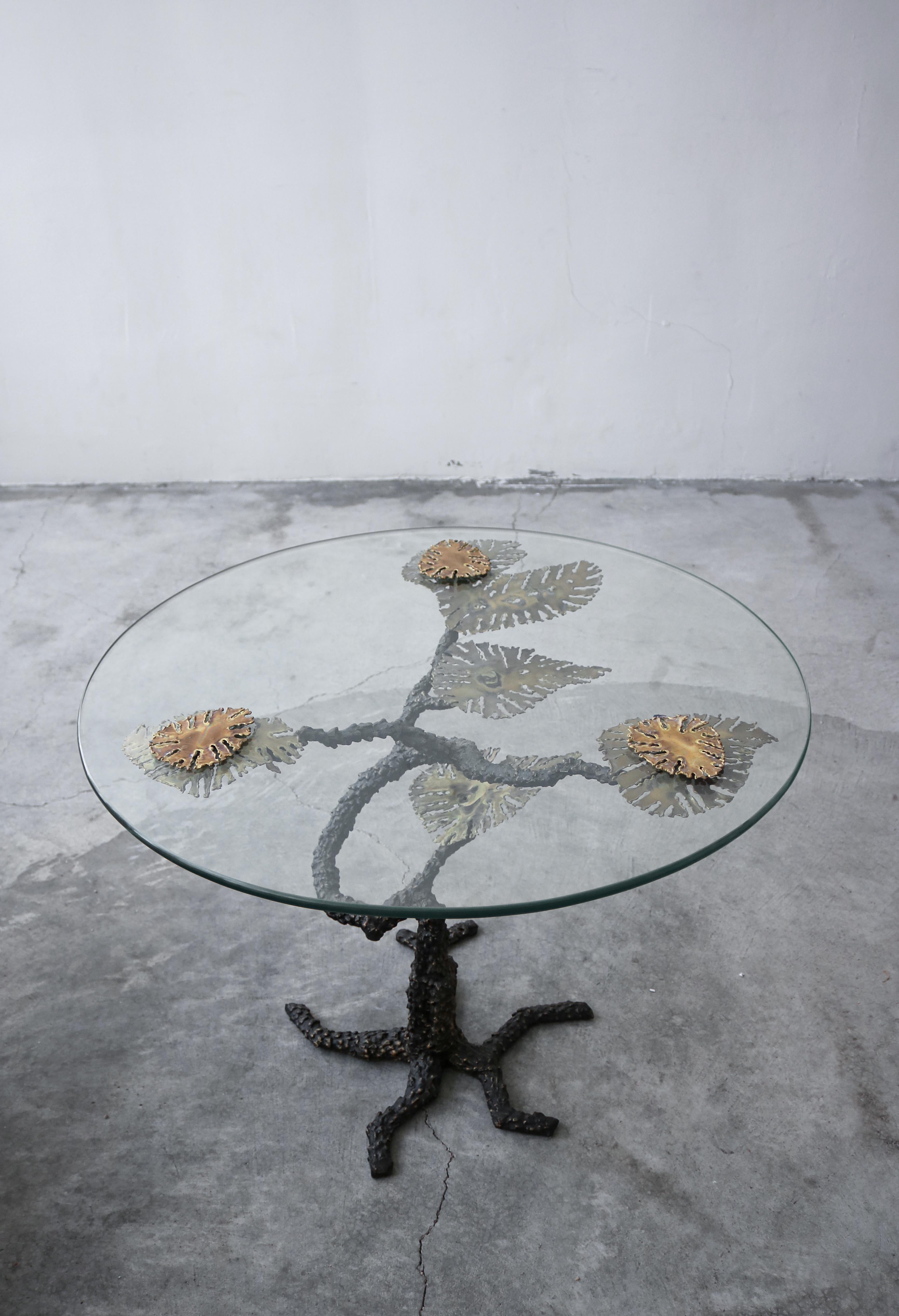 Regency Brutalist Style Torch Cut Bronze Tree Table In Good Condition In Las Vegas, NV