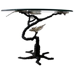 Regency Brutalist Style Torch Cut Bronze Tree Table