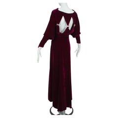 Vintage Regency Burgundy Silk Velvet Jeweled Cutout Back Bias Gown with Train – M, 1930s