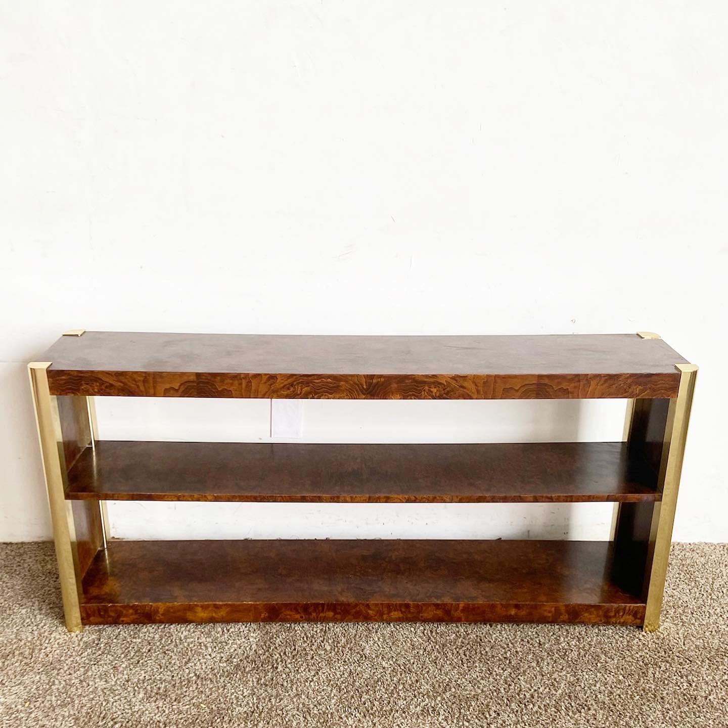American Regency Burl Wood Veneer Three Tier Console Table by Century Furniture For Sale
