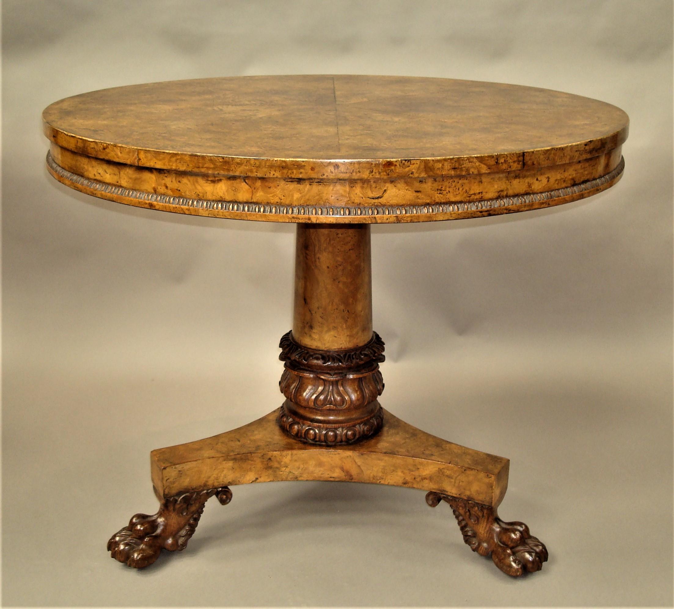 19th Century Regency Burr Ash, Elm and Oak Centre Table For Sale