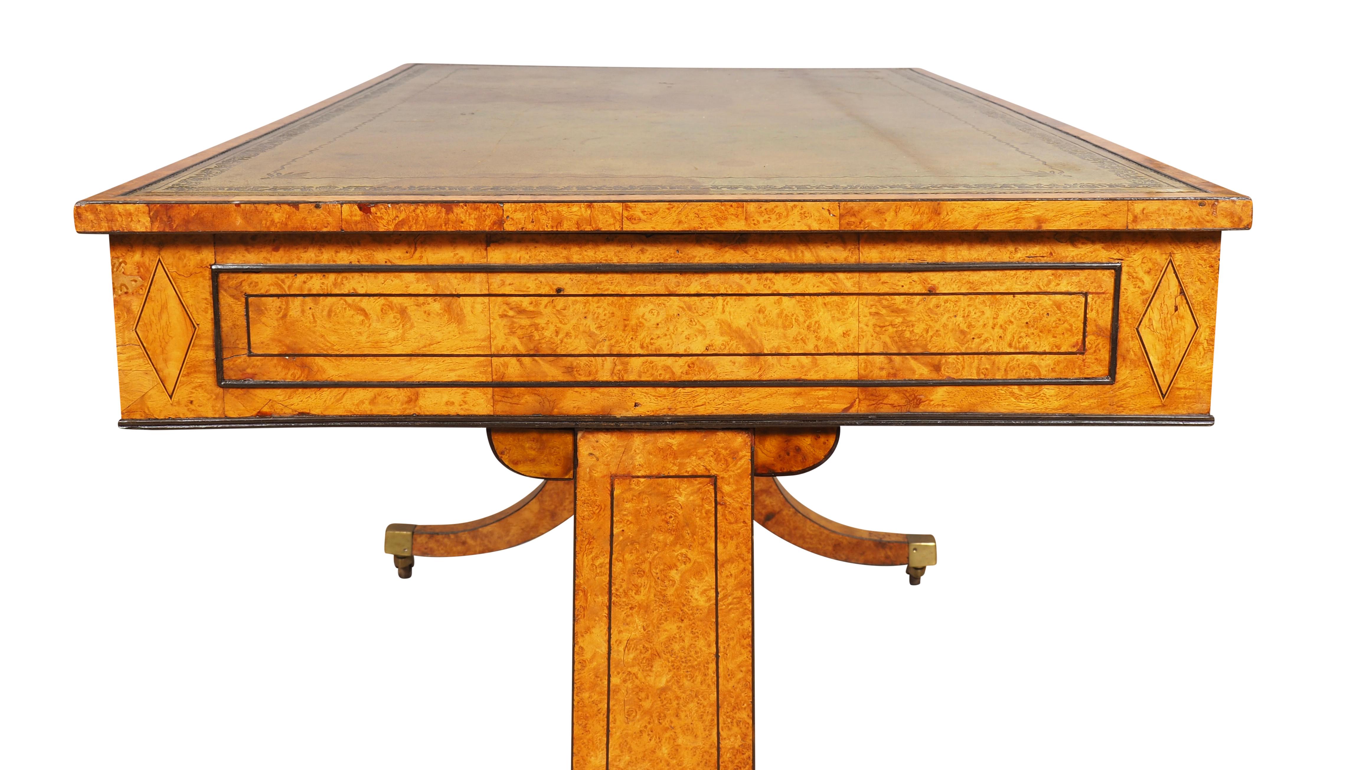 Regency Burr Elm and Ebonized Writing Table For Sale 6