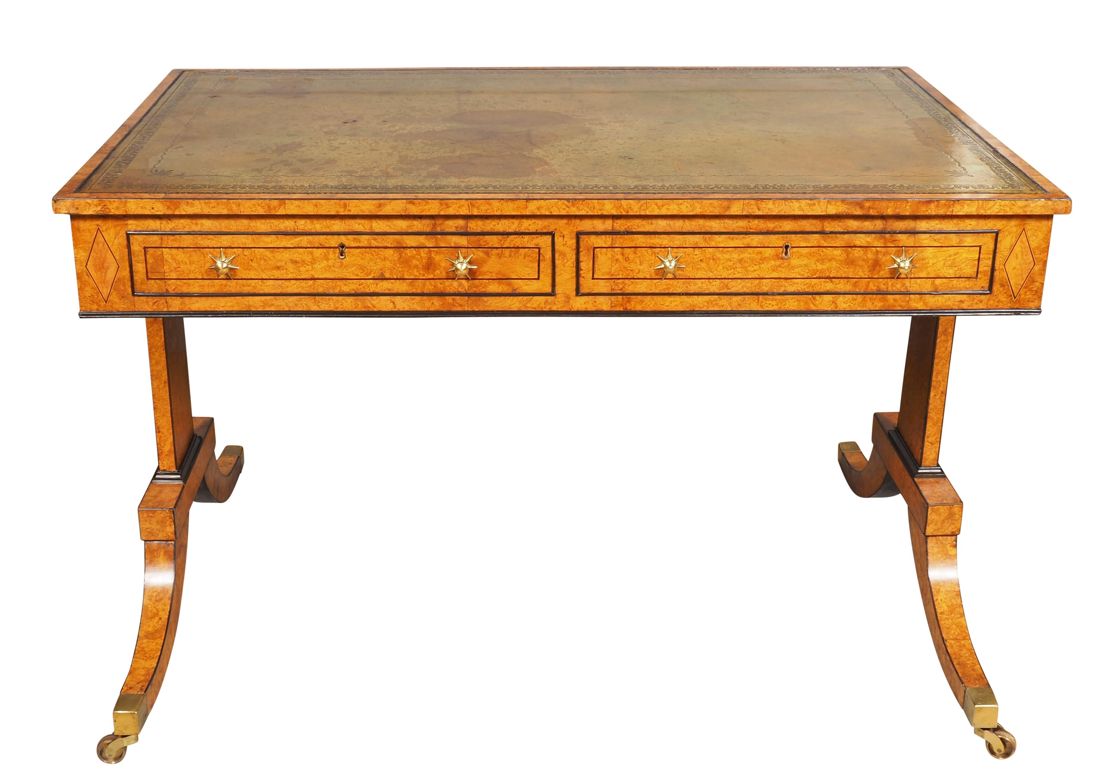 Regency Burr Elm and Ebonized Writing Table For Sale 7