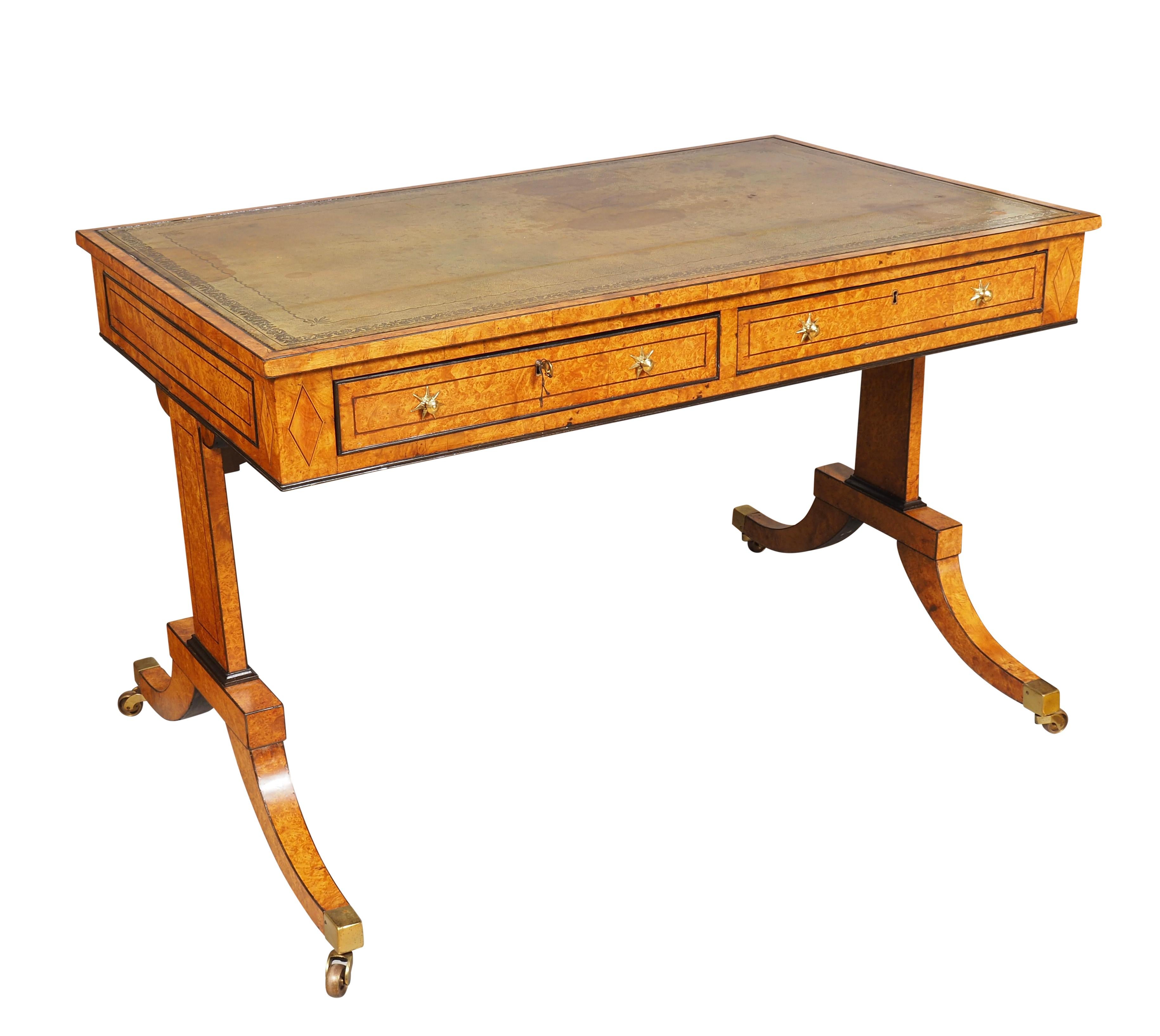 English Regency Burr Elm and Ebonized Writing Table For Sale