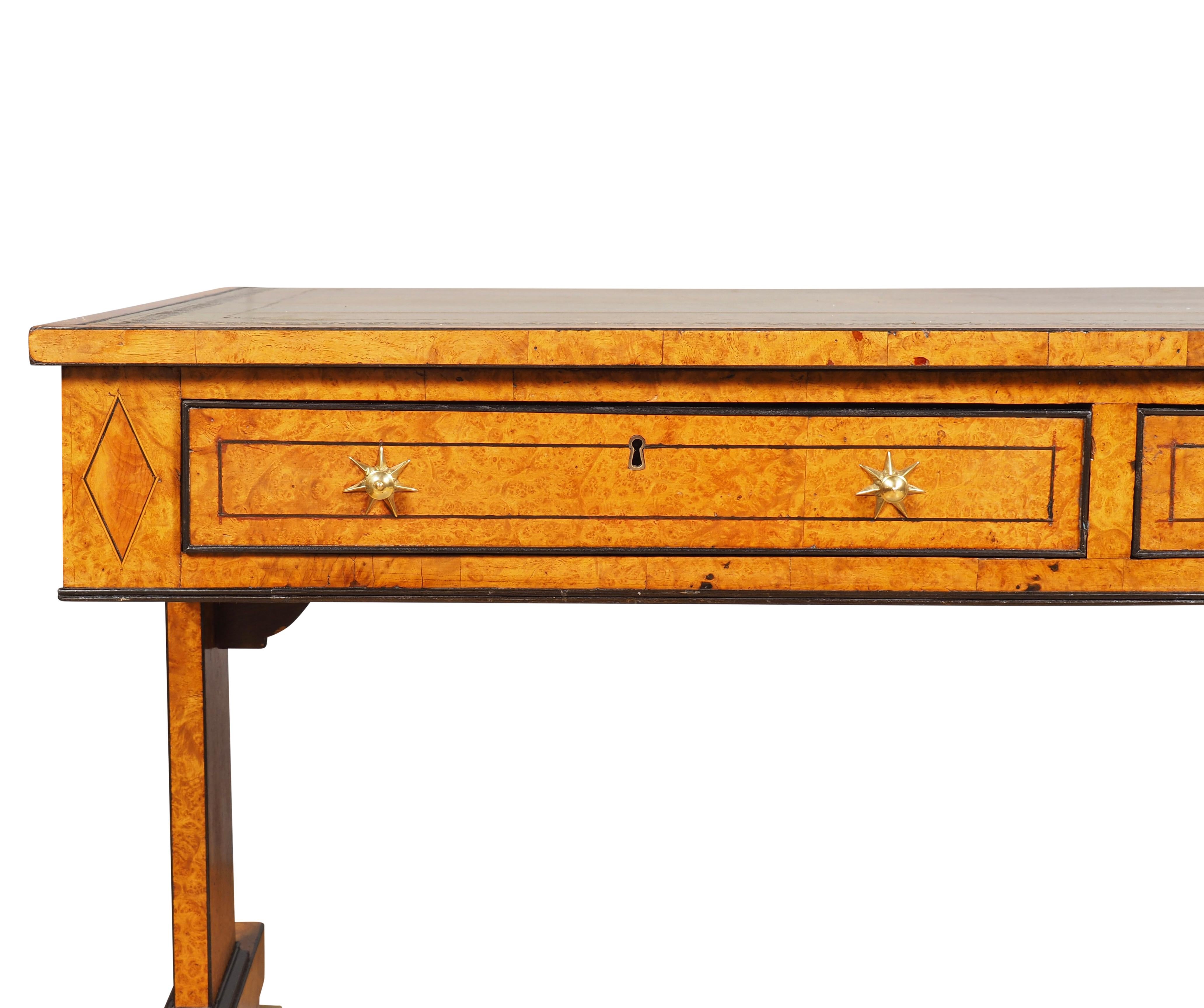 Regency Burr Elm and Ebonized Writing Table For Sale 1