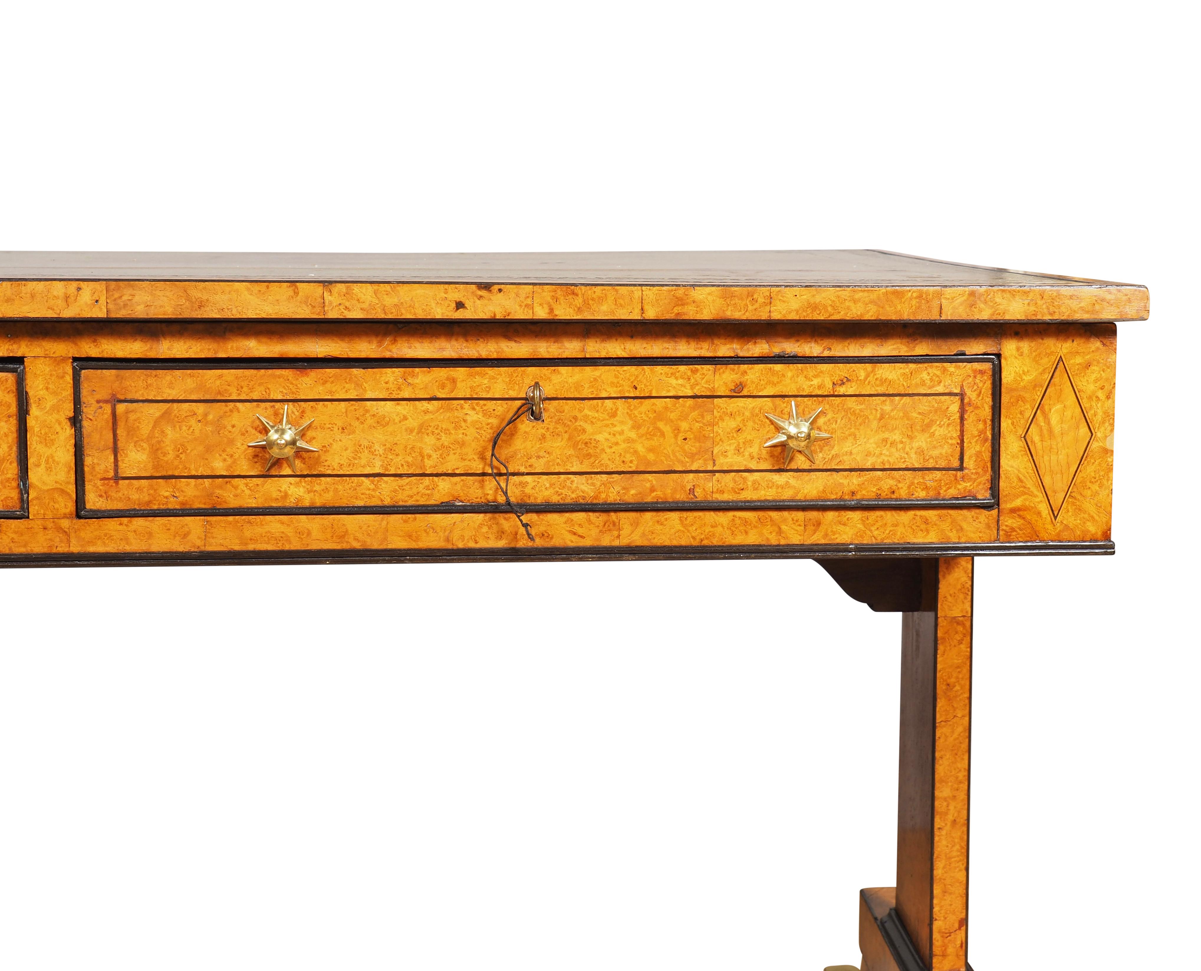 Regency Burr Elm and Ebonized Writing Table For Sale 2