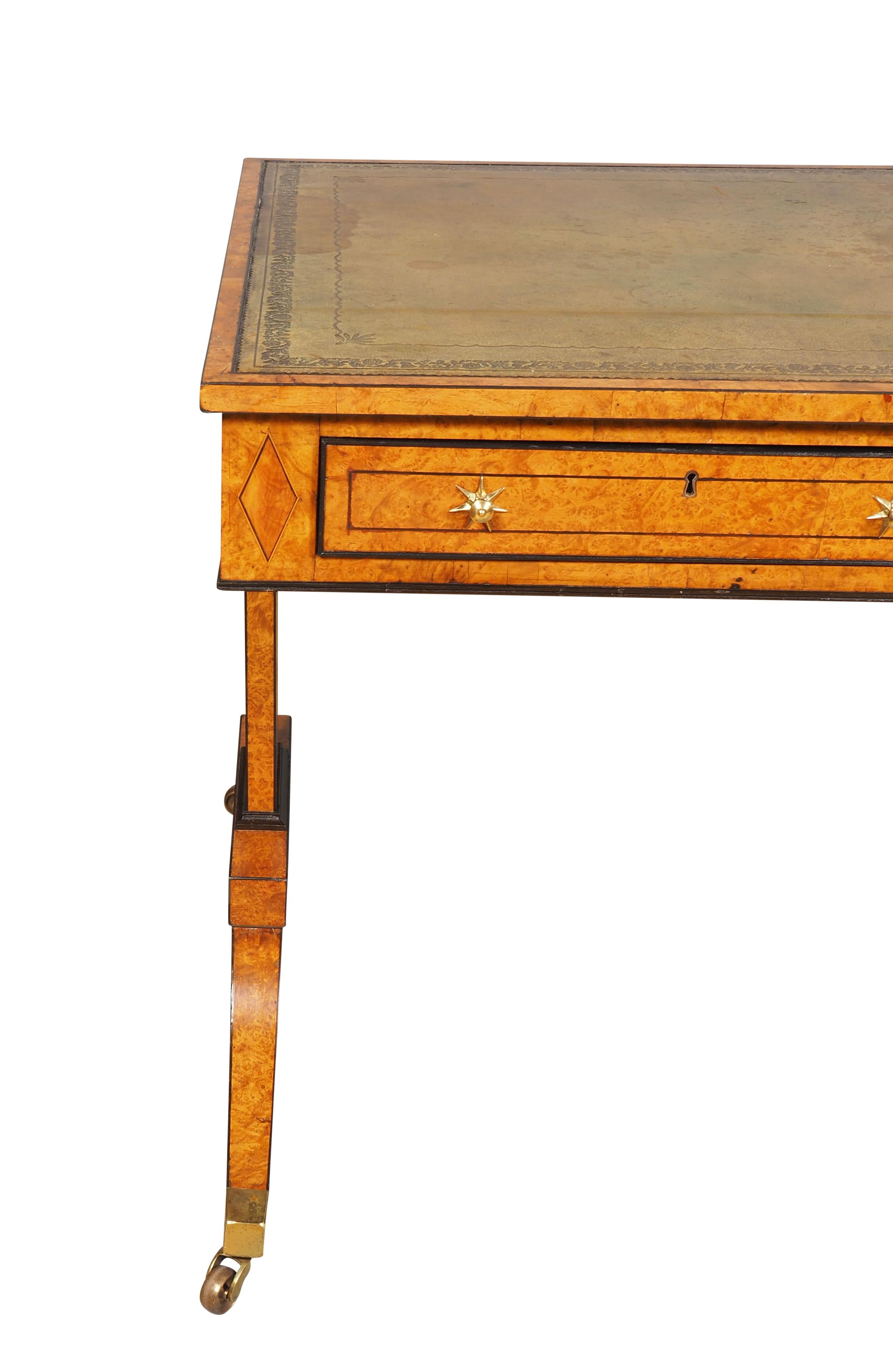 Regency Burr Elm and Ebonized Writing Table For Sale 3
