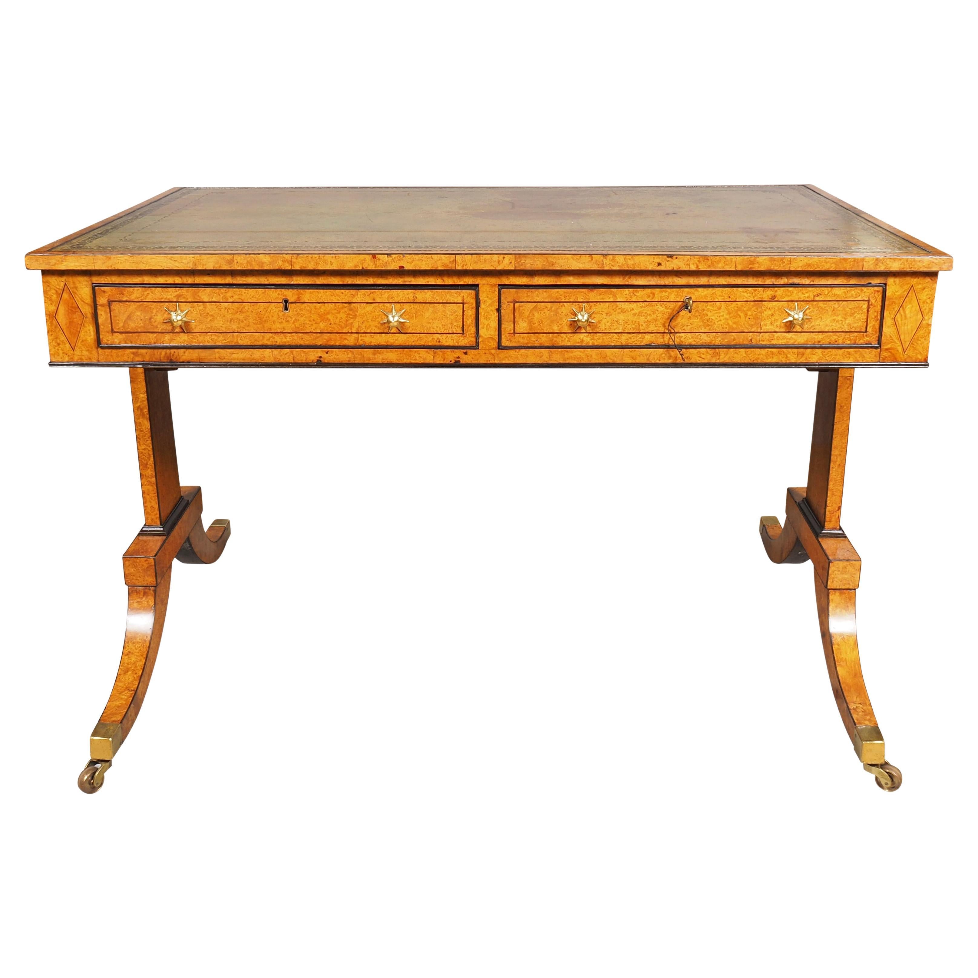 Regency Burr Elm and Ebonized Writing Table For Sale
