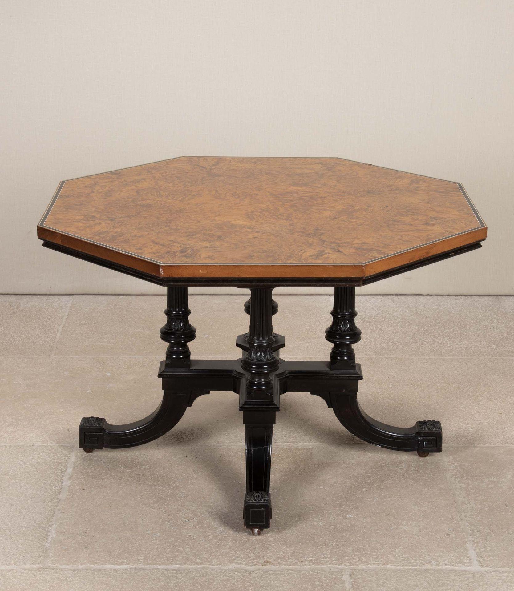 English Regency Burr Oak Octaganol Segmented Occasional Table For Sale