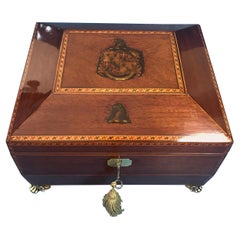 Antique Regency circa 1820 Boxwood Inlaid Mahogany Box